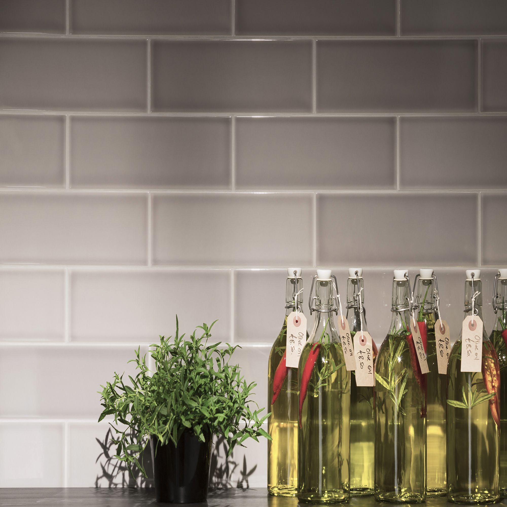 Grey Gloss Ceramic Wall Tile, Pack of 34, (L)300mm (W)100mm