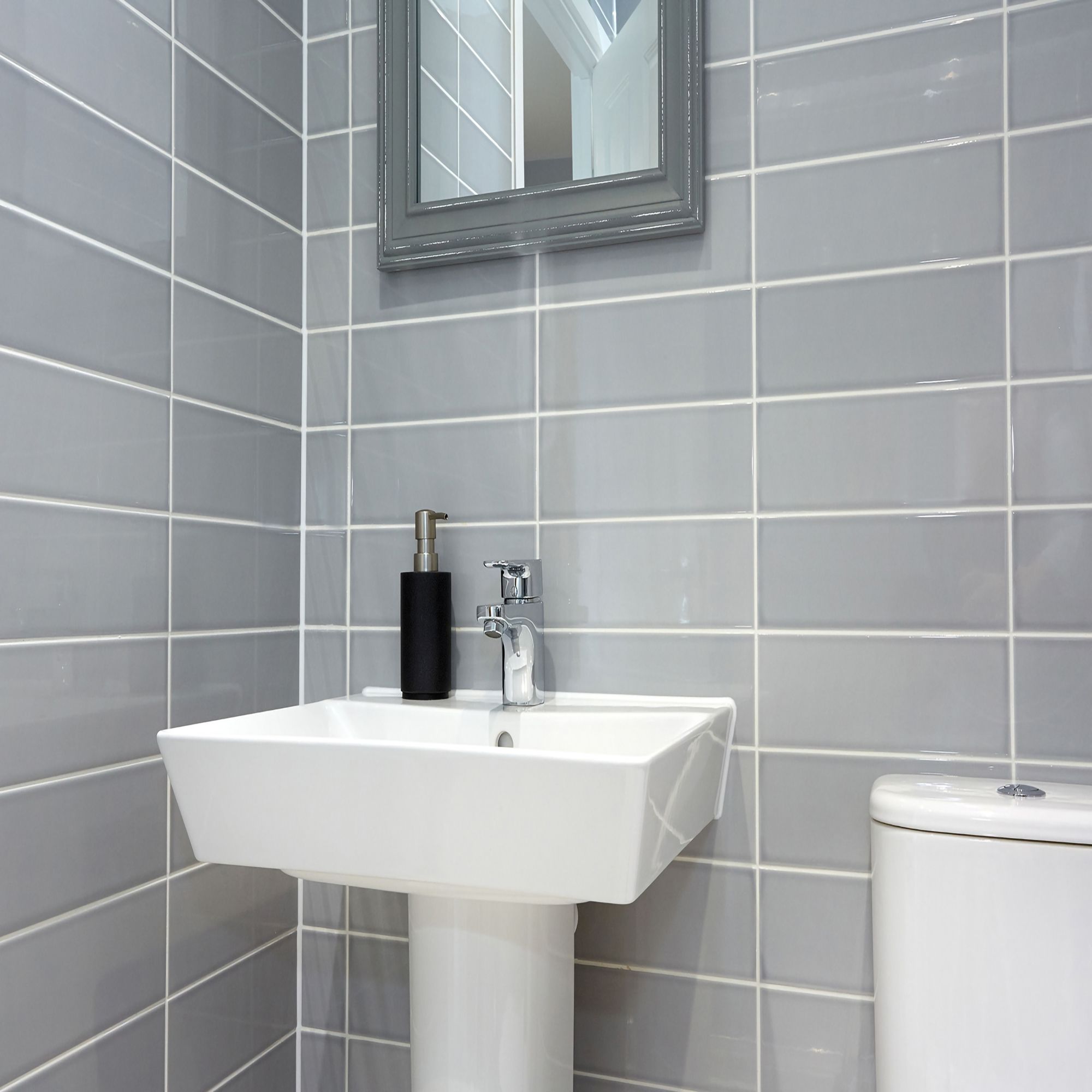 Grey Gloss Ceramic Wall Tile, Pack of 34, (L)300mm (W)100mm