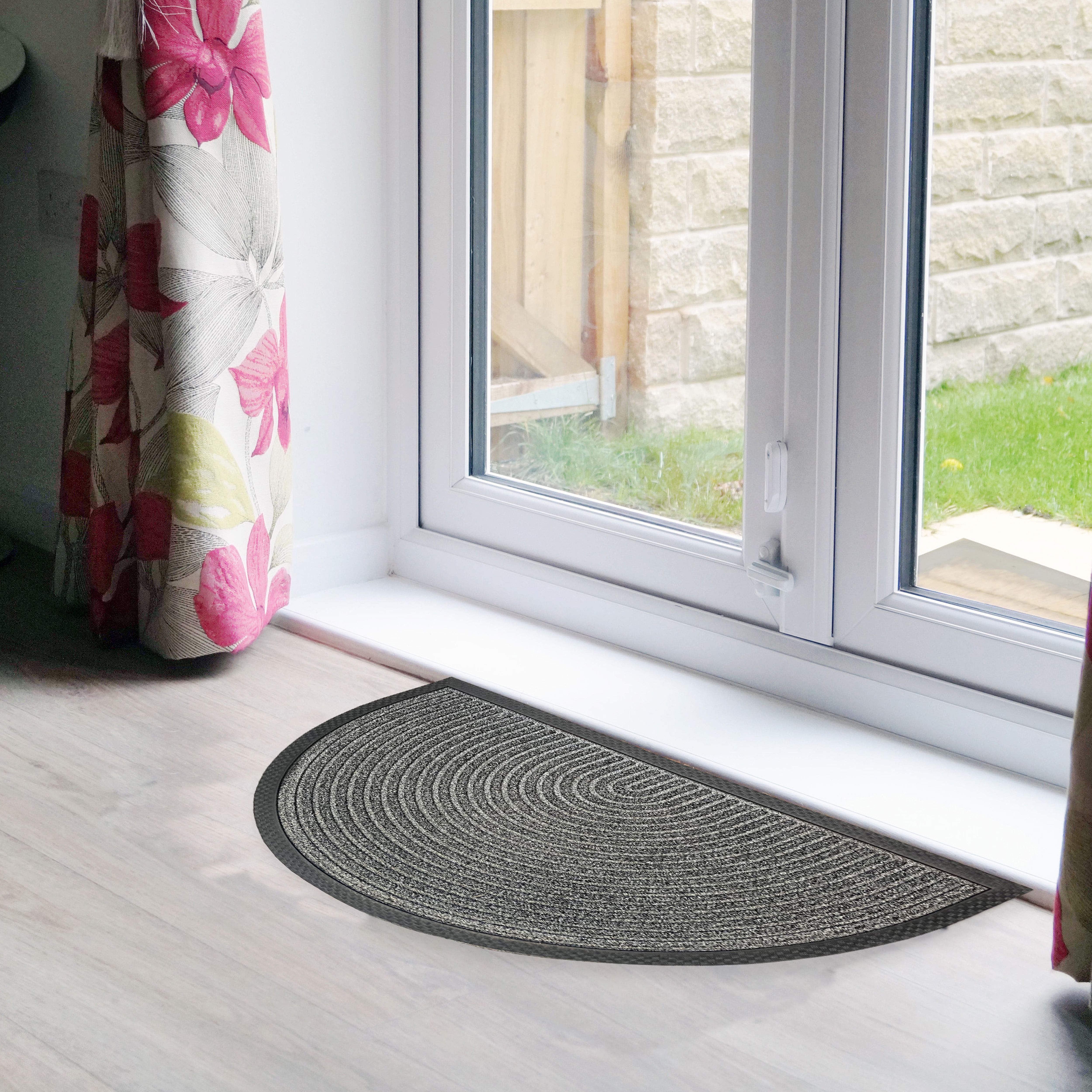 Grey Half moon Door mat, 75cm x 45cm