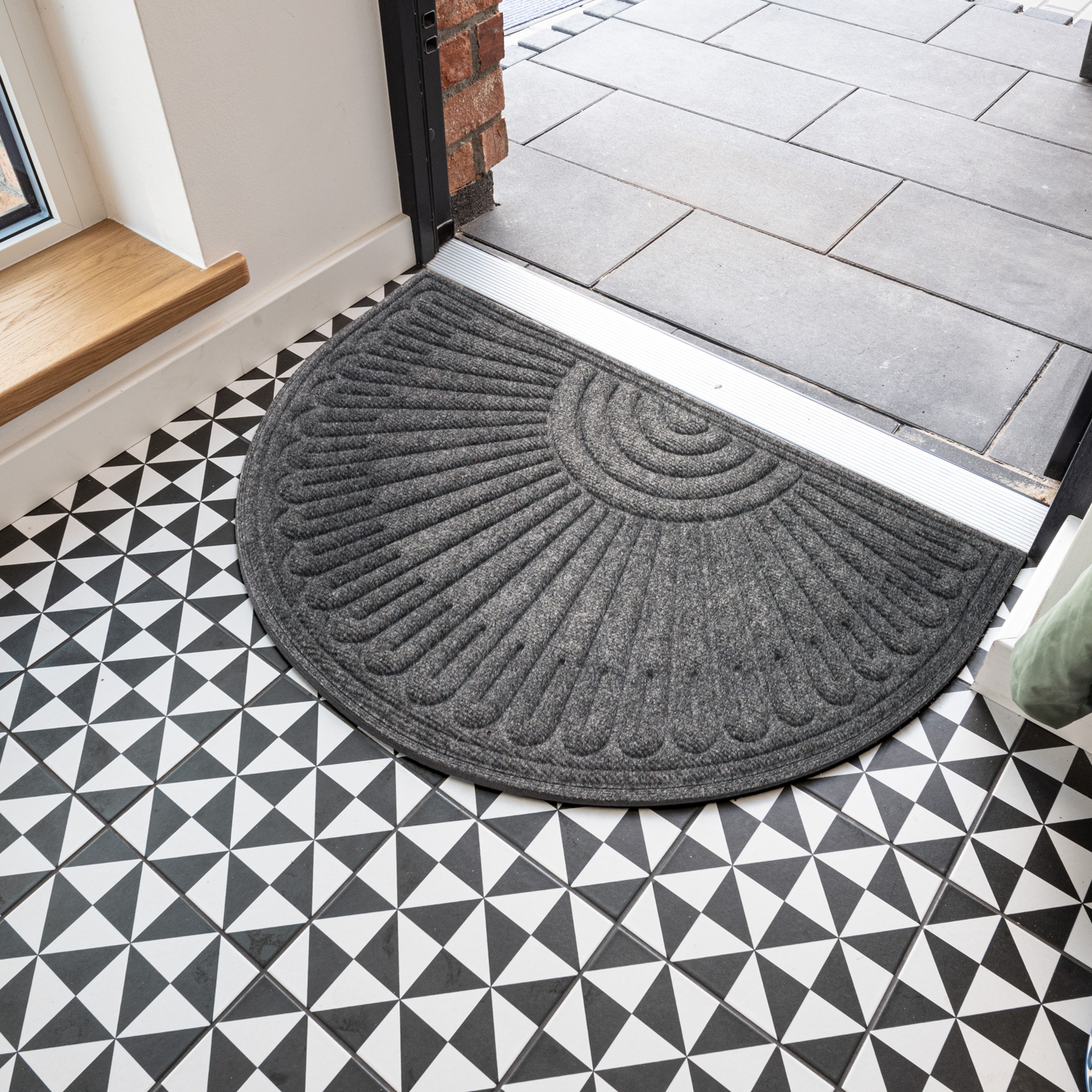 Grey Half moon Door mat, 90cm x 60cm