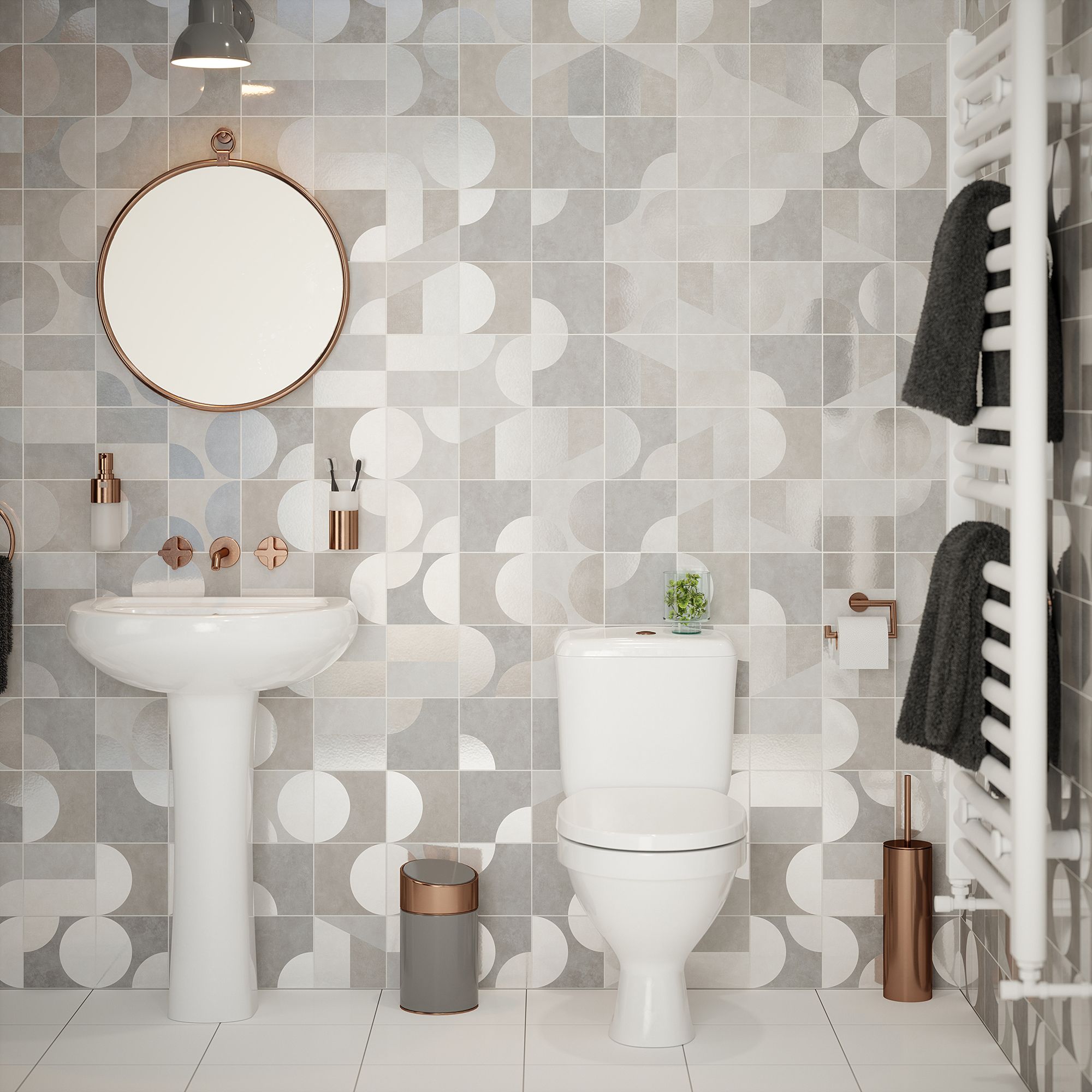 Grey Matt Patterned Ceramic Wall Tile, Pack of 44, (L)150mm (W)150mm
