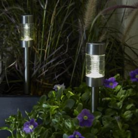 Grey Stainless steel effect Solar-powered Integrated LED Outdoor Stake light