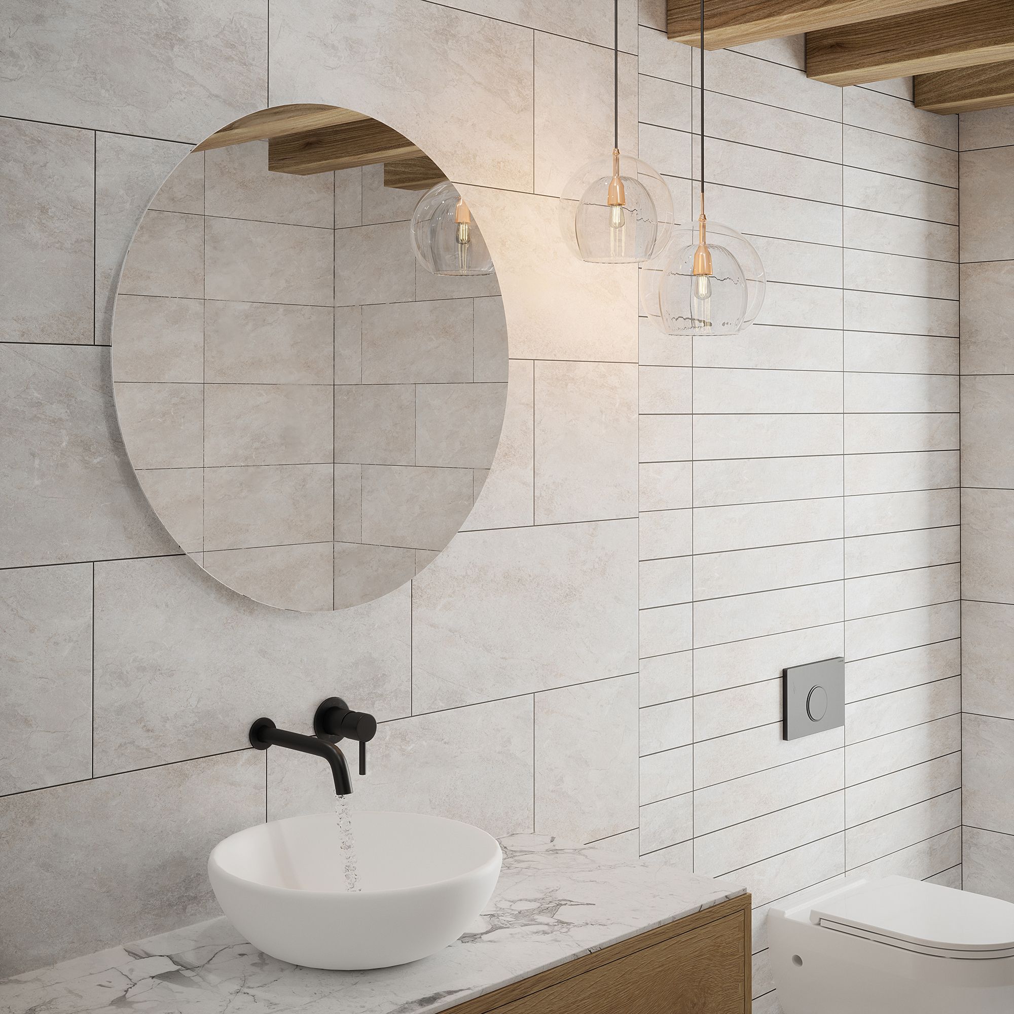 Grey Stone effect Ceramic Wall Tile, Pack of 5, (L)600mm (W)300mm