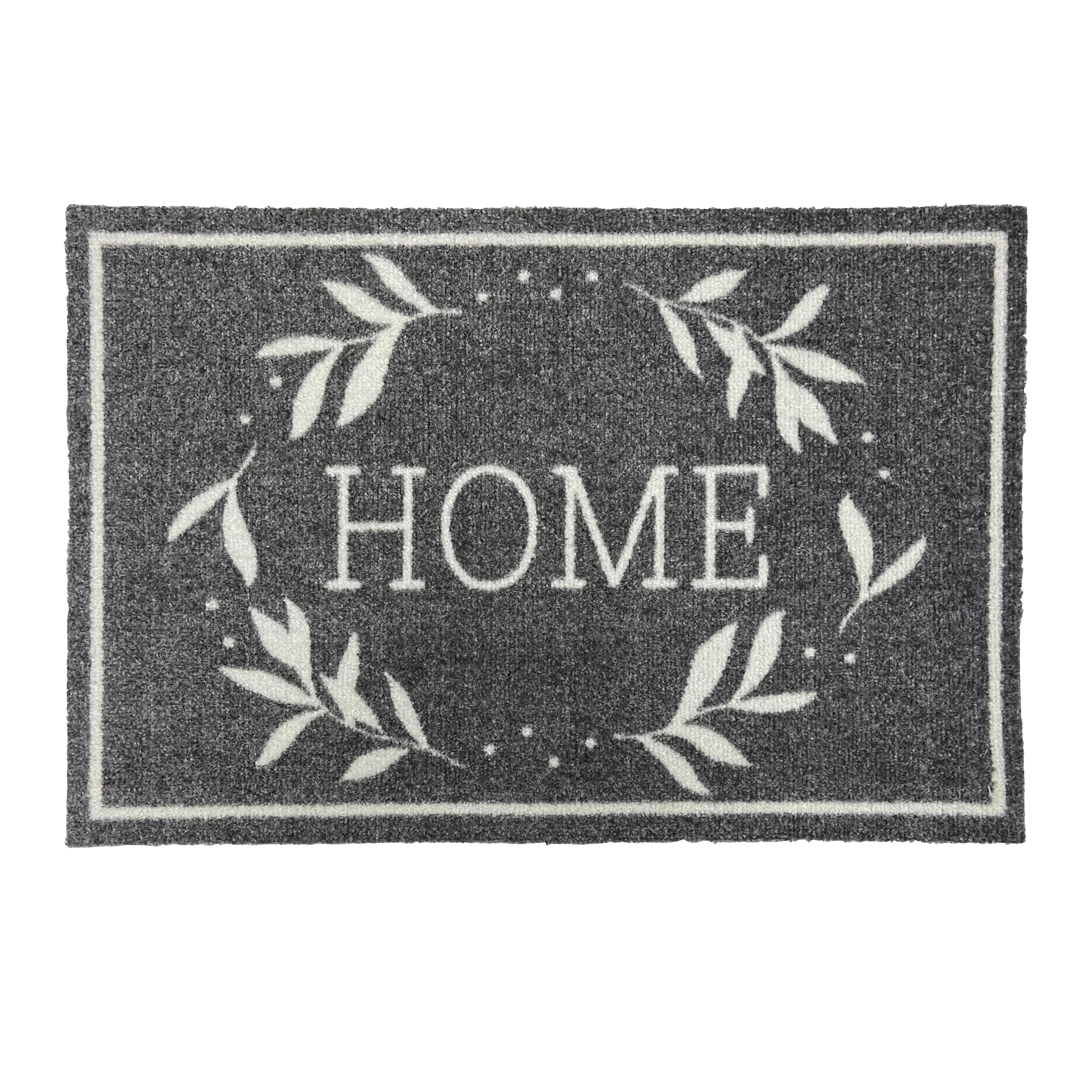 Grey & White Wreath Door mat, 75cm x 50cm