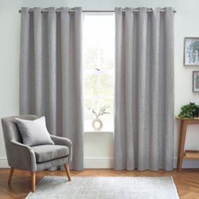 Grey Woven Thermal Eyelet Curtains (W)117cm (L)137cm, Pair