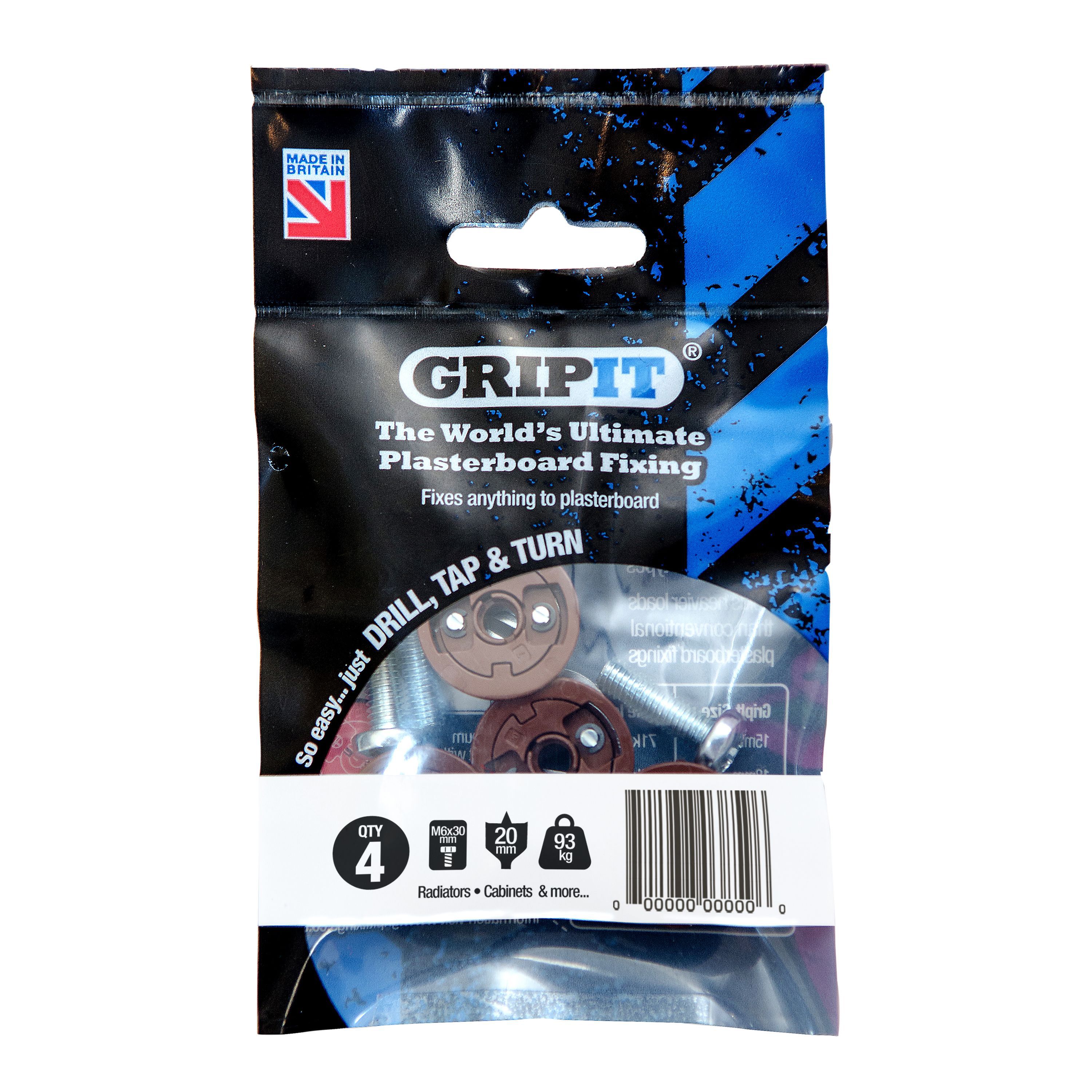 GripIt Plasterboard fixing (Dia)20mm, Pack of 4