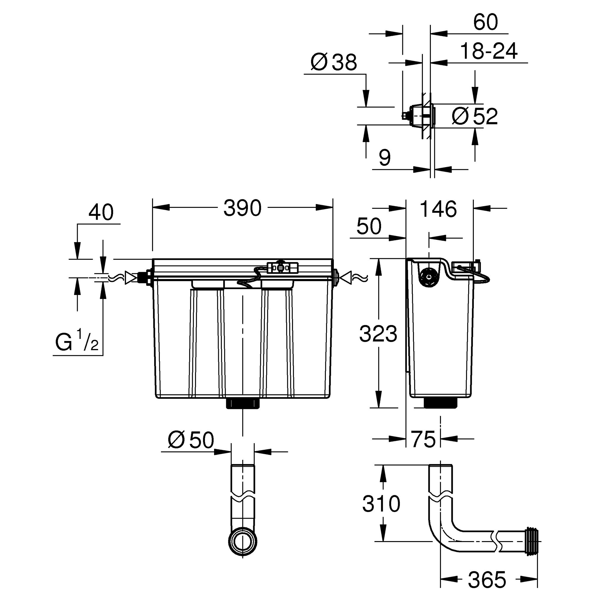 Grohe Adagio White Concealed Dual Cistern (H)32.3cm (W)39cm (D)14.6cm