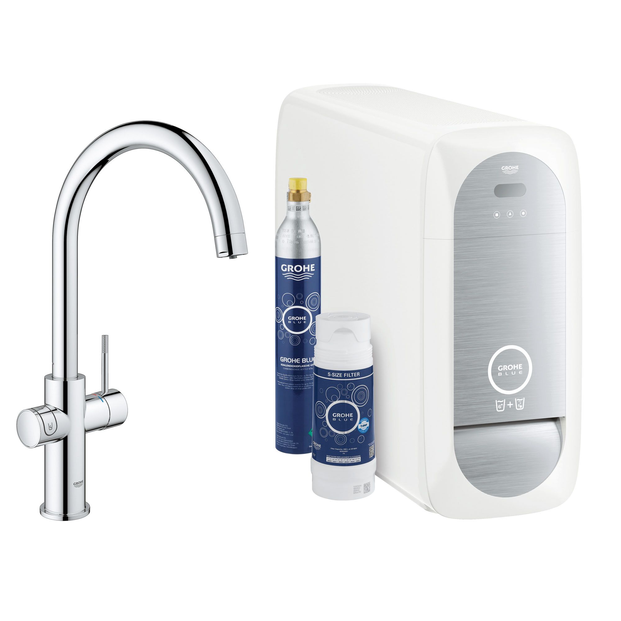 Hot cold and store filtered water taps