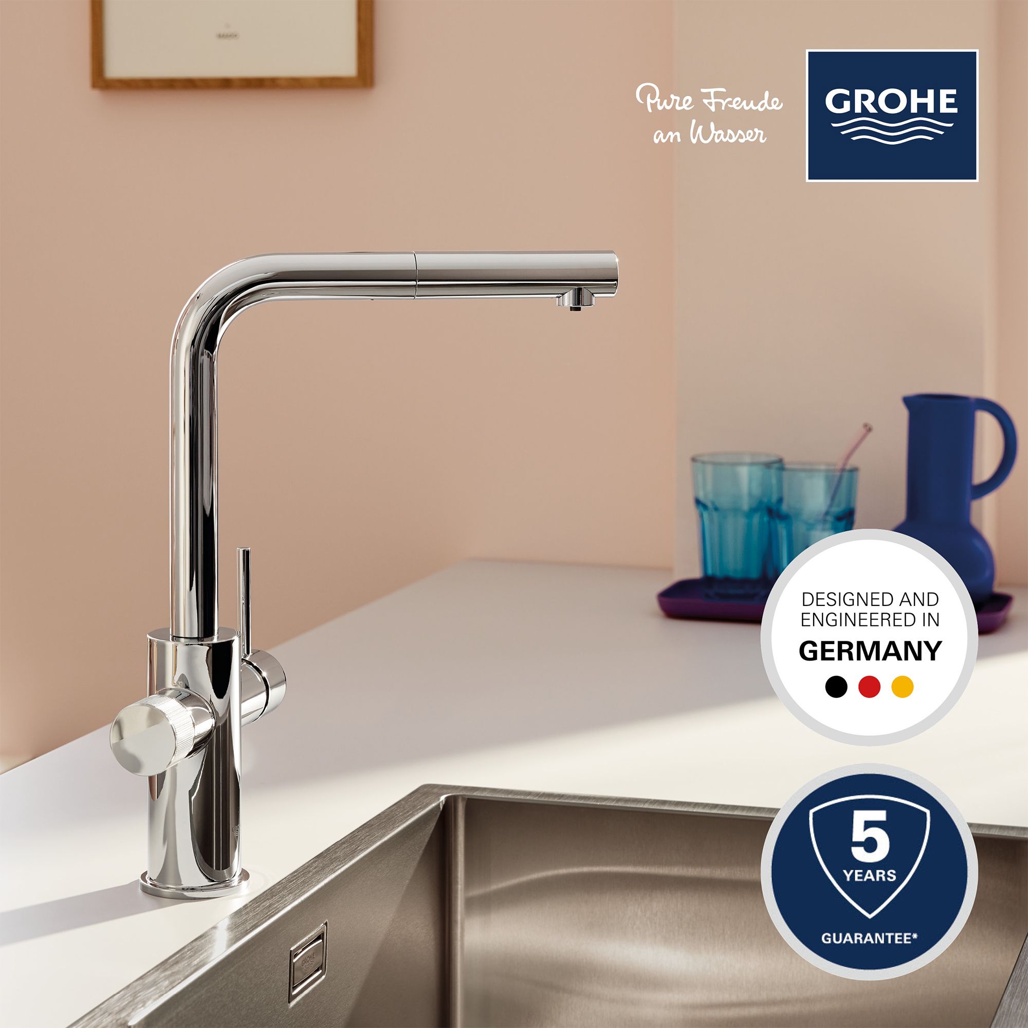 Grohe Blue Pure Minta Chrome-plated Kitchen Pull-out spray mono mixer Tap