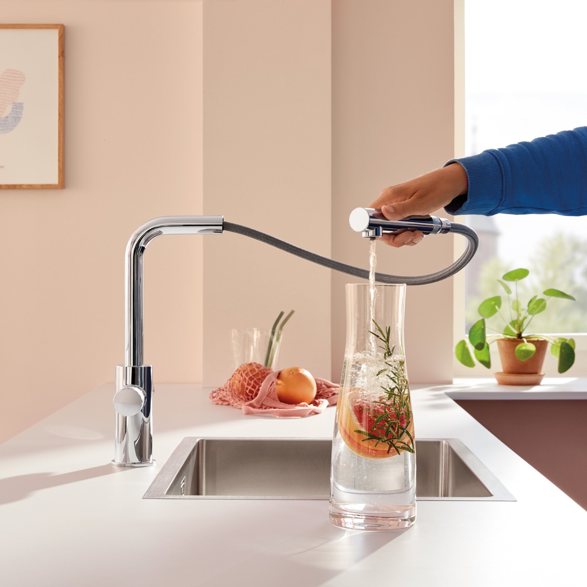 Grohe Blue Pure Minta Chrome-plated Kitchen Pull-out spray mono mixer Tap
