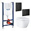 Grohe Euro Alpine White Standard Wall hung Oval Toilet & cistern with Soft close seat & matt black plate