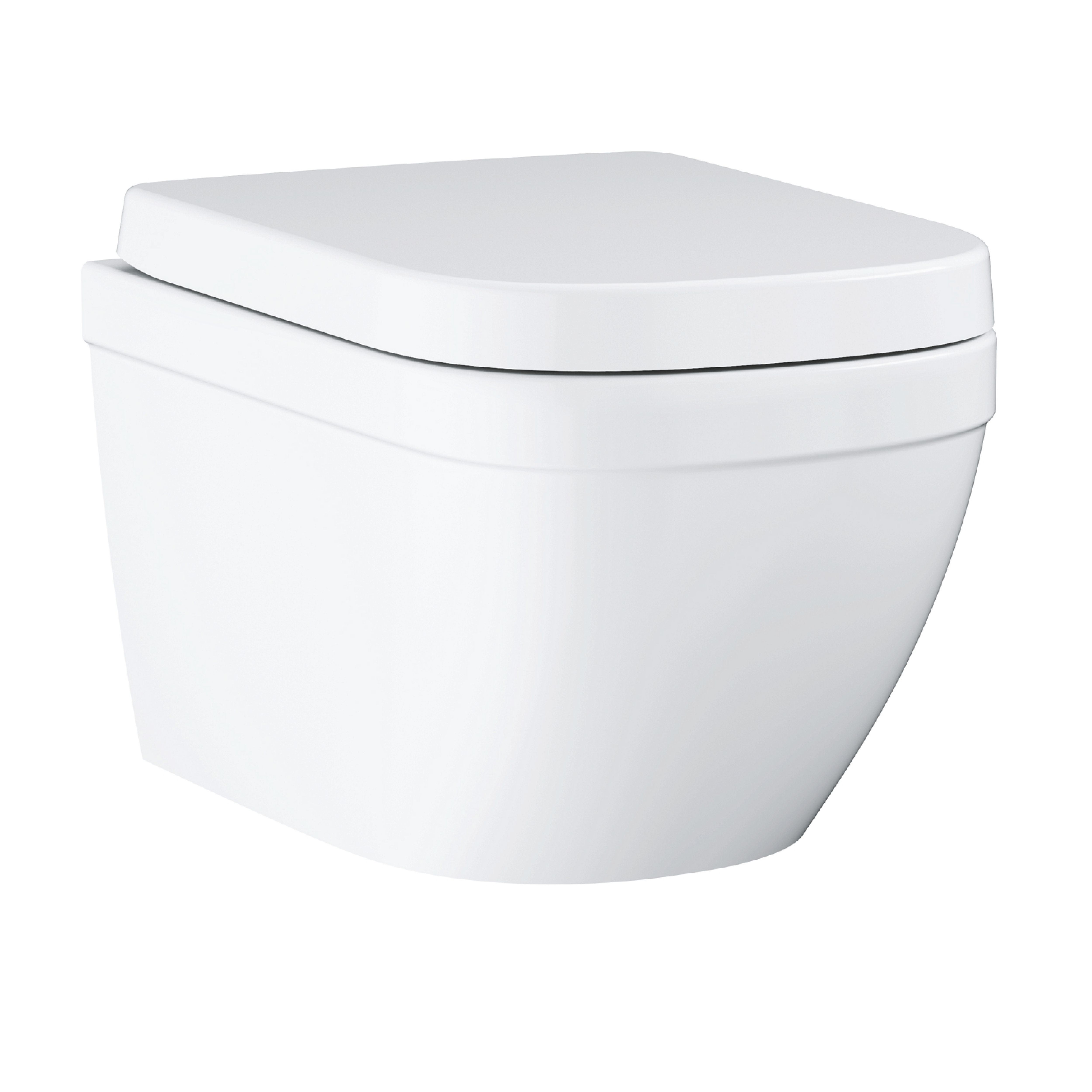 Grohe Euro Alpine White Standard Wall hung Oval Toilet & cistern with Soft close seat & matt black plate