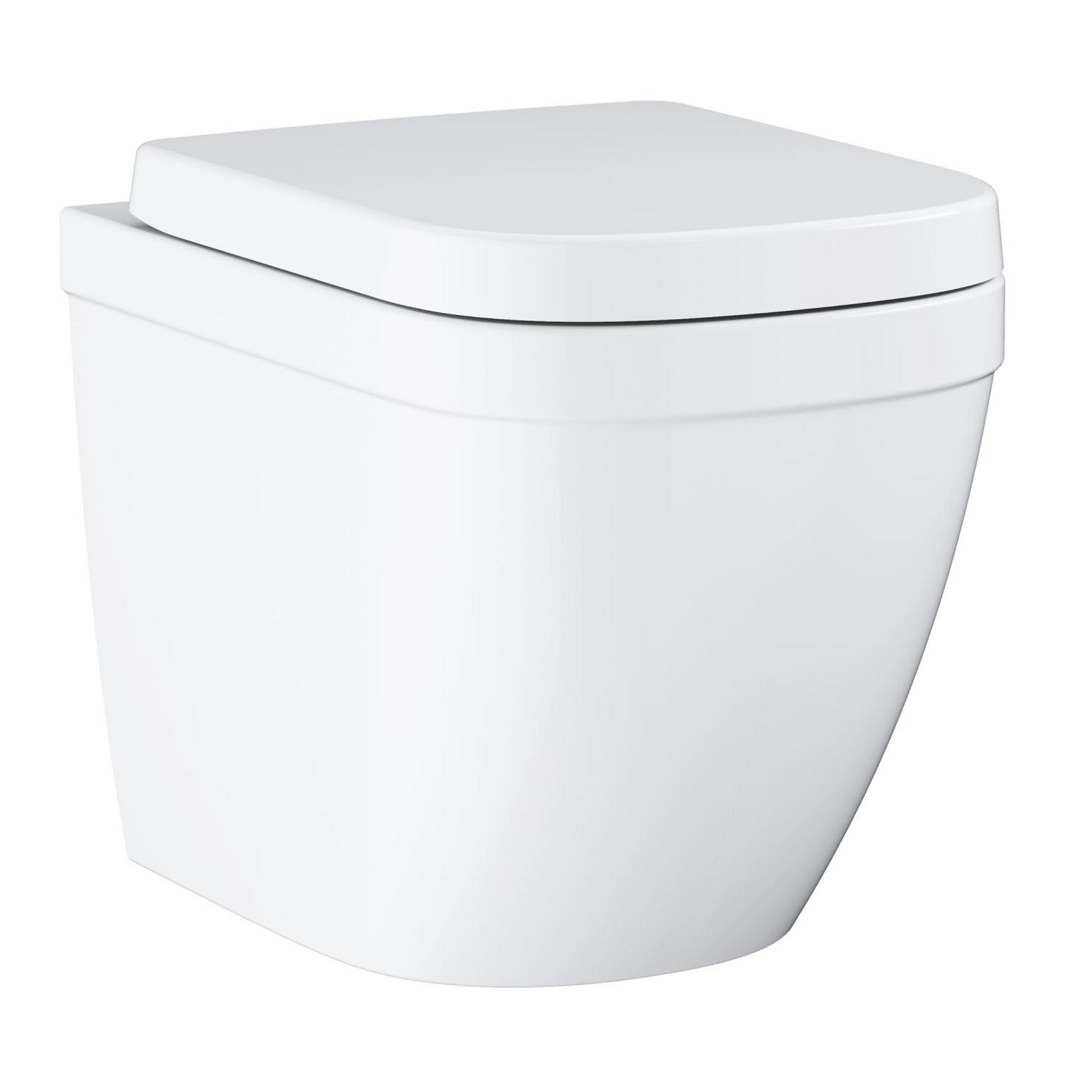 Grohe Euro Even Alpine White Standard Back to wall close-coupled Oval Toilet & cistern with Soft close seat & matt black plate