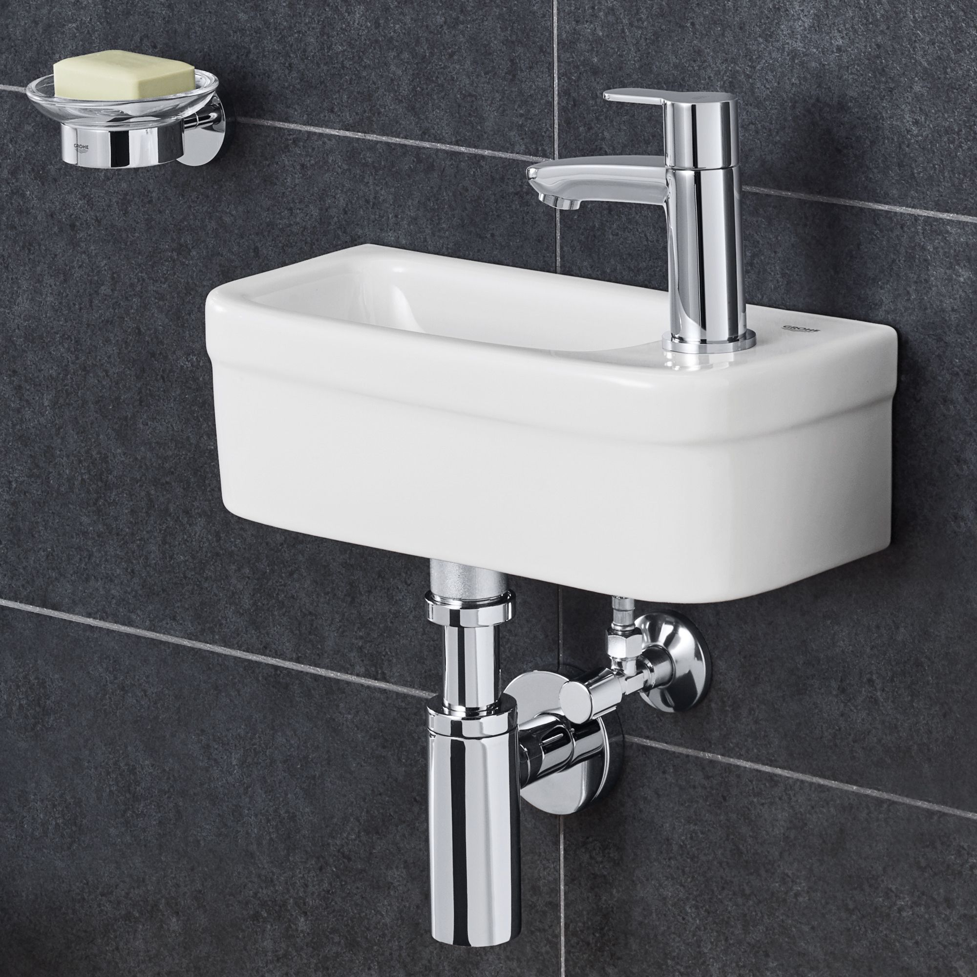 Grohe Euro Gloss Alpine white Rectangular Wall-mounted Micro Basin (W)37cm