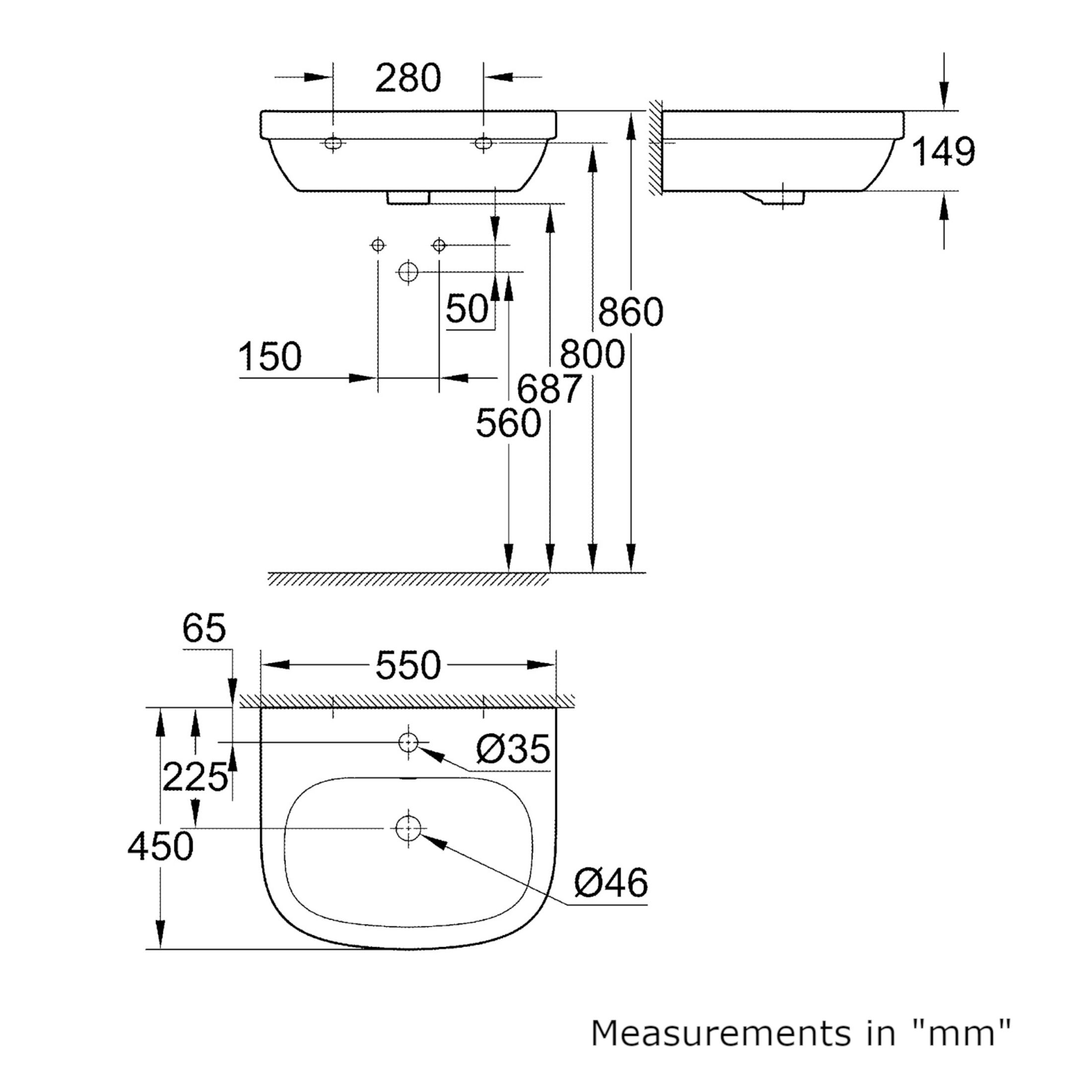 Grohe Euro Gloss White Oval Floor-mounted Semi-pedestal Basin