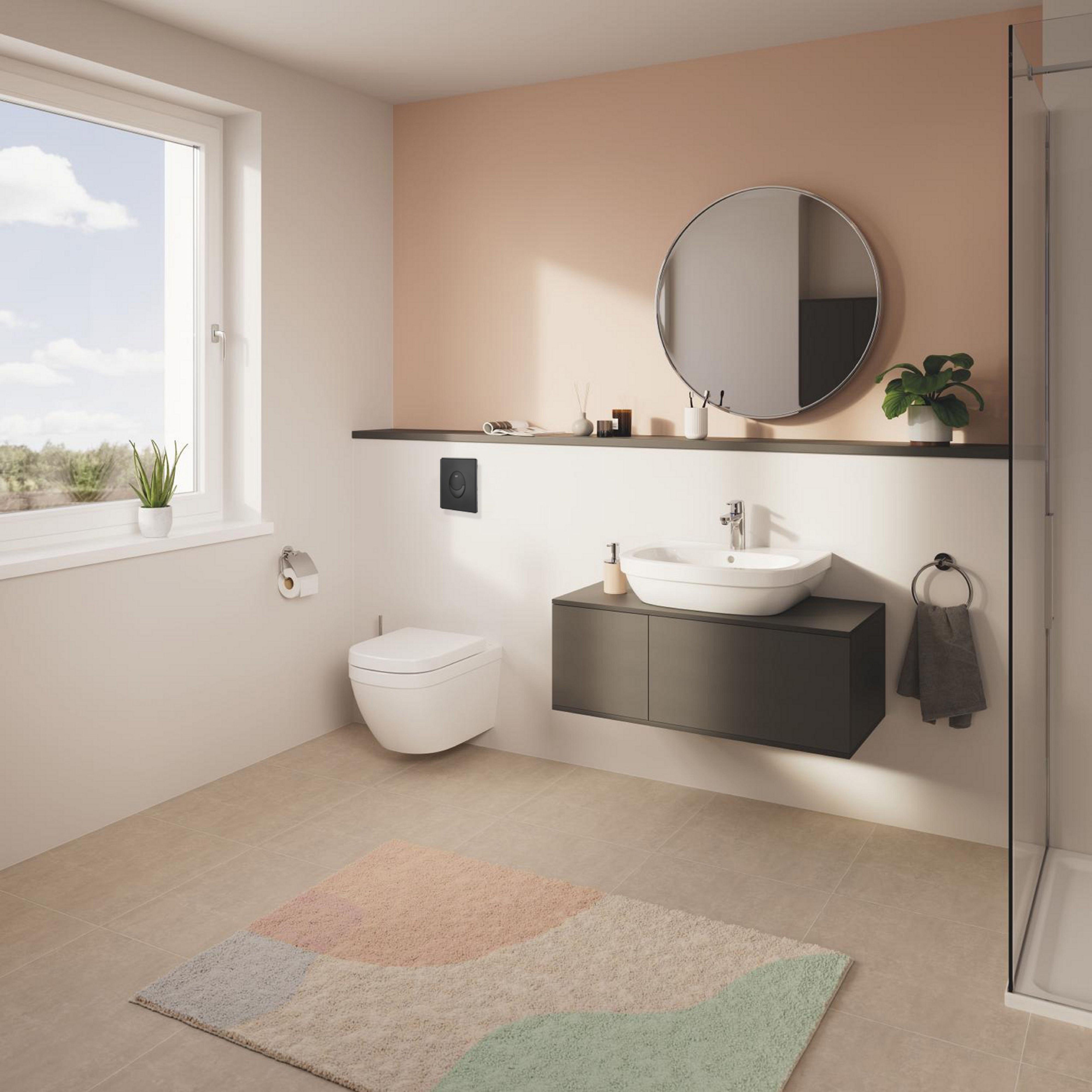 Grohe Euro Start Alpine White Standard Wall hung Oval Toilet & cistern with Soft close seat & matt black plate