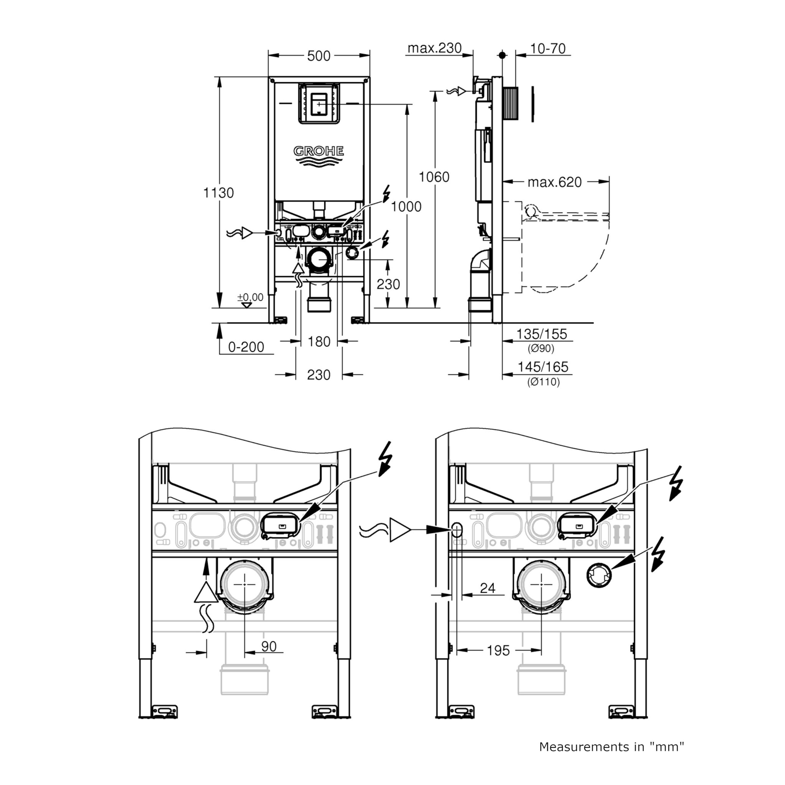 Grohe Sensia arena Alpine White Wall hung Toilet & cistern with Soft close seat