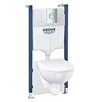 Grohe Solido 5in1 Alpine White Standard Wall hung Oval Toilet & cistern with Soft close seat