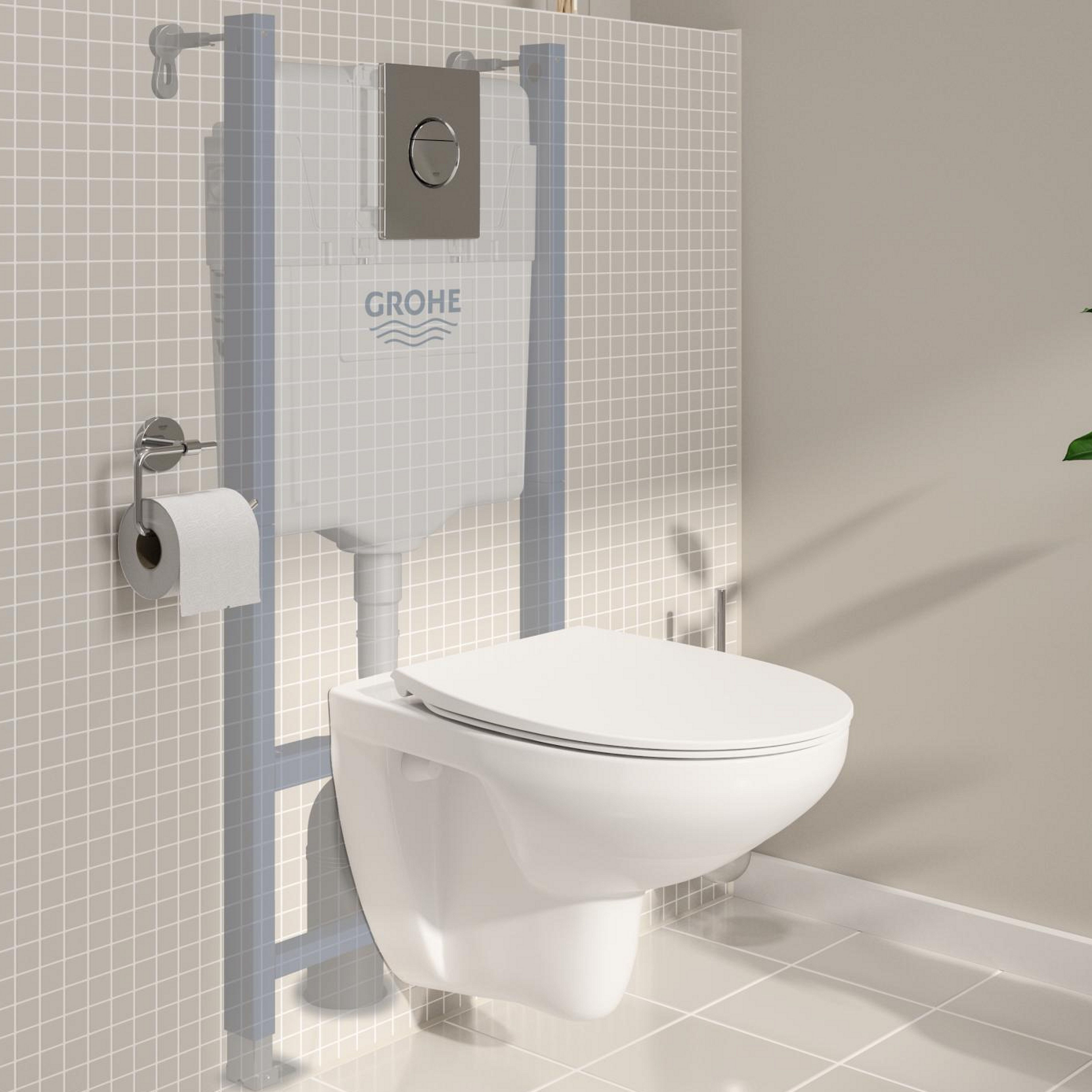 Grohe Solido 5in1 Alpine White Standard Wall hung Oval Toilet & cistern with Soft close seat