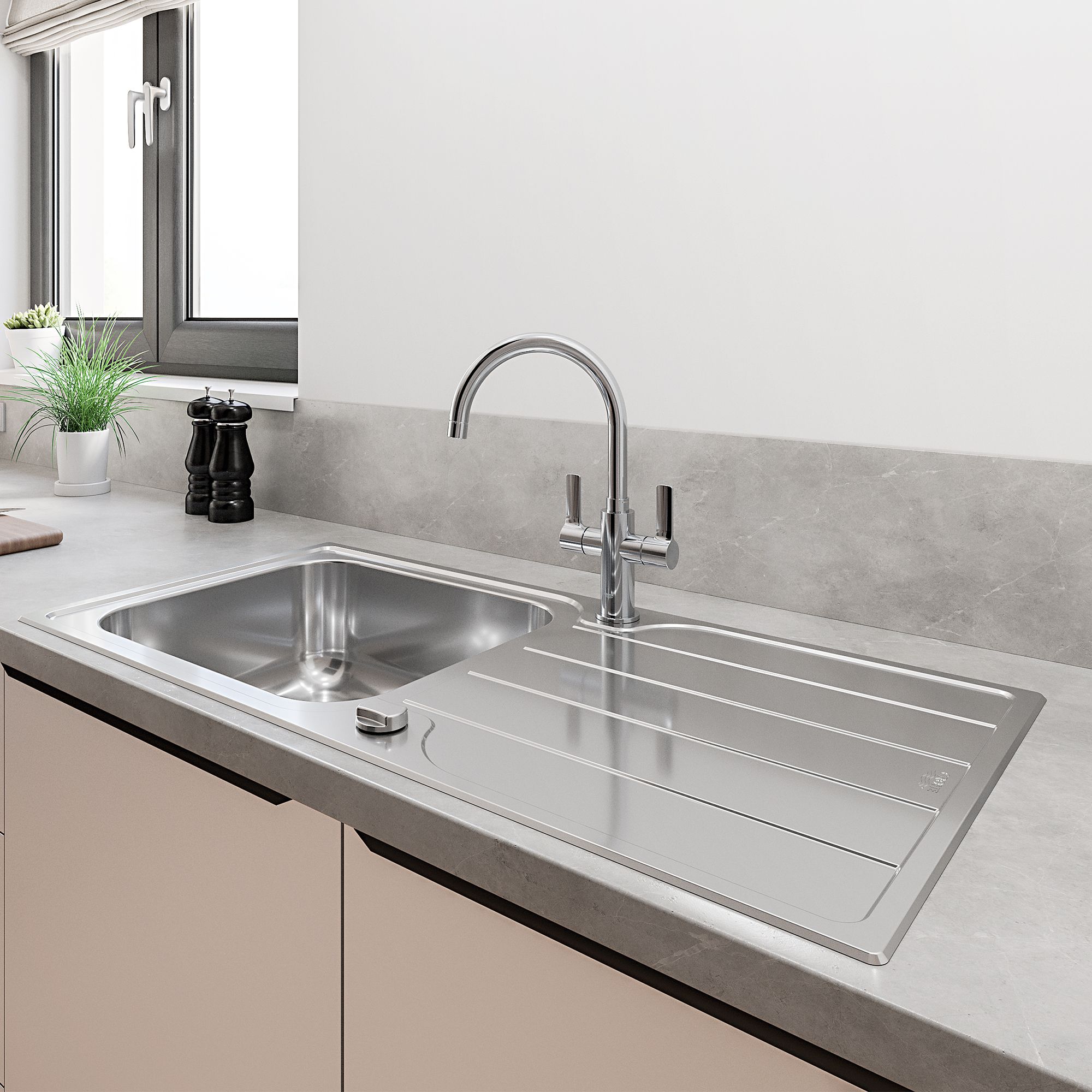 Grohe Start Chrome-plated Kitchen Twin lever Tap
