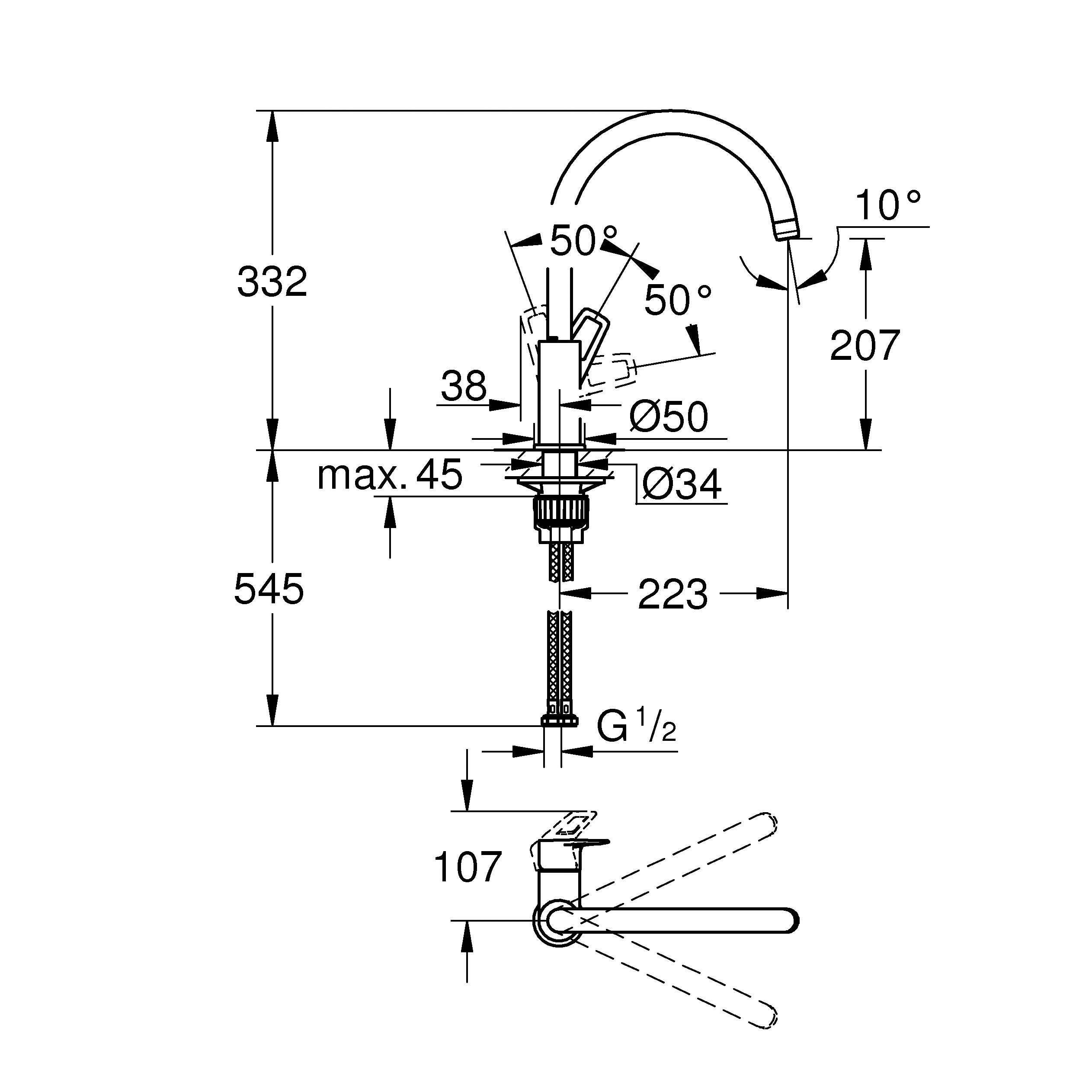 Grohe Start loop Stainless steel effect Kitchen Deck Tap
