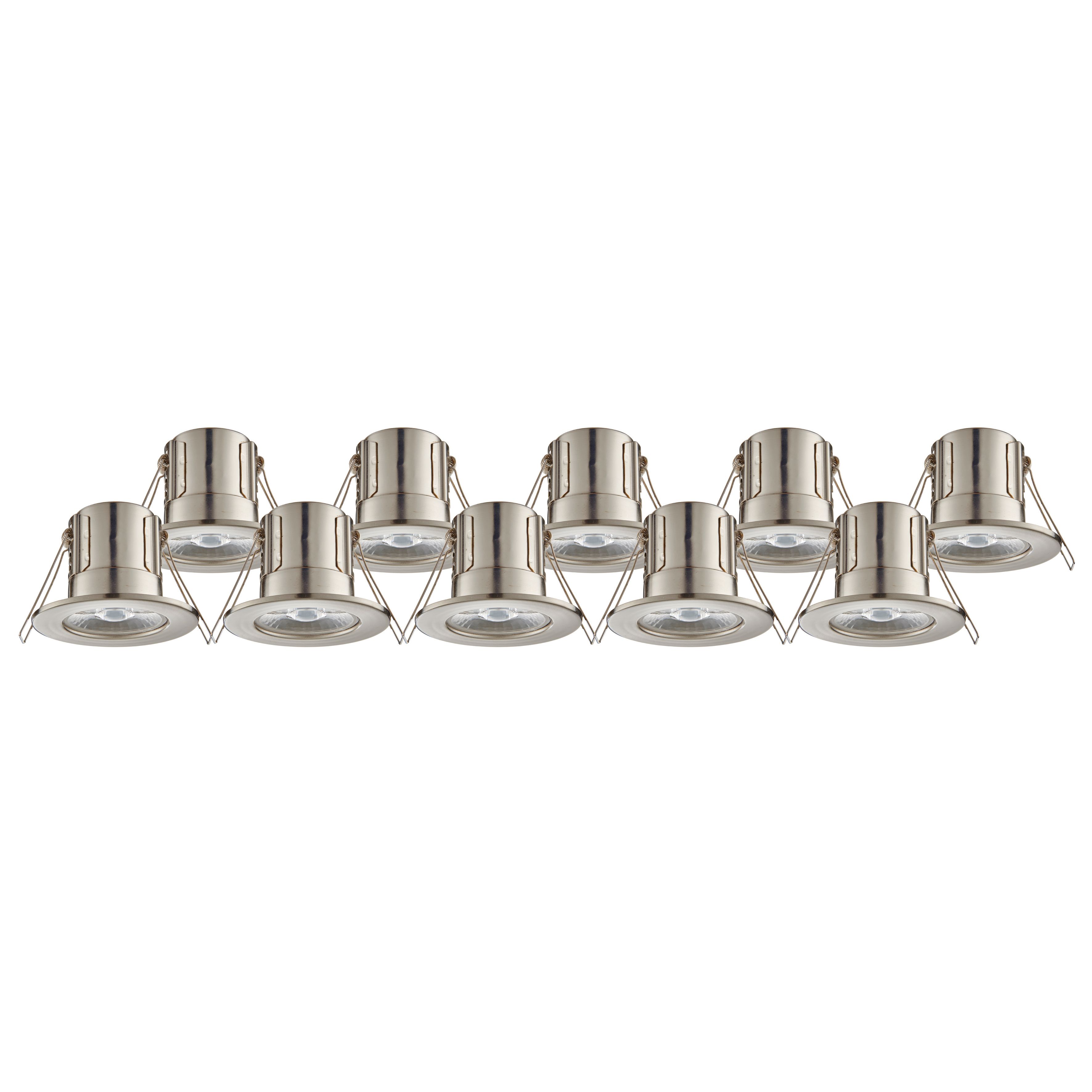 GuardECO Nickel effect Non-adjustable LED Warm white Downlight 6W IP65, Pack of 10