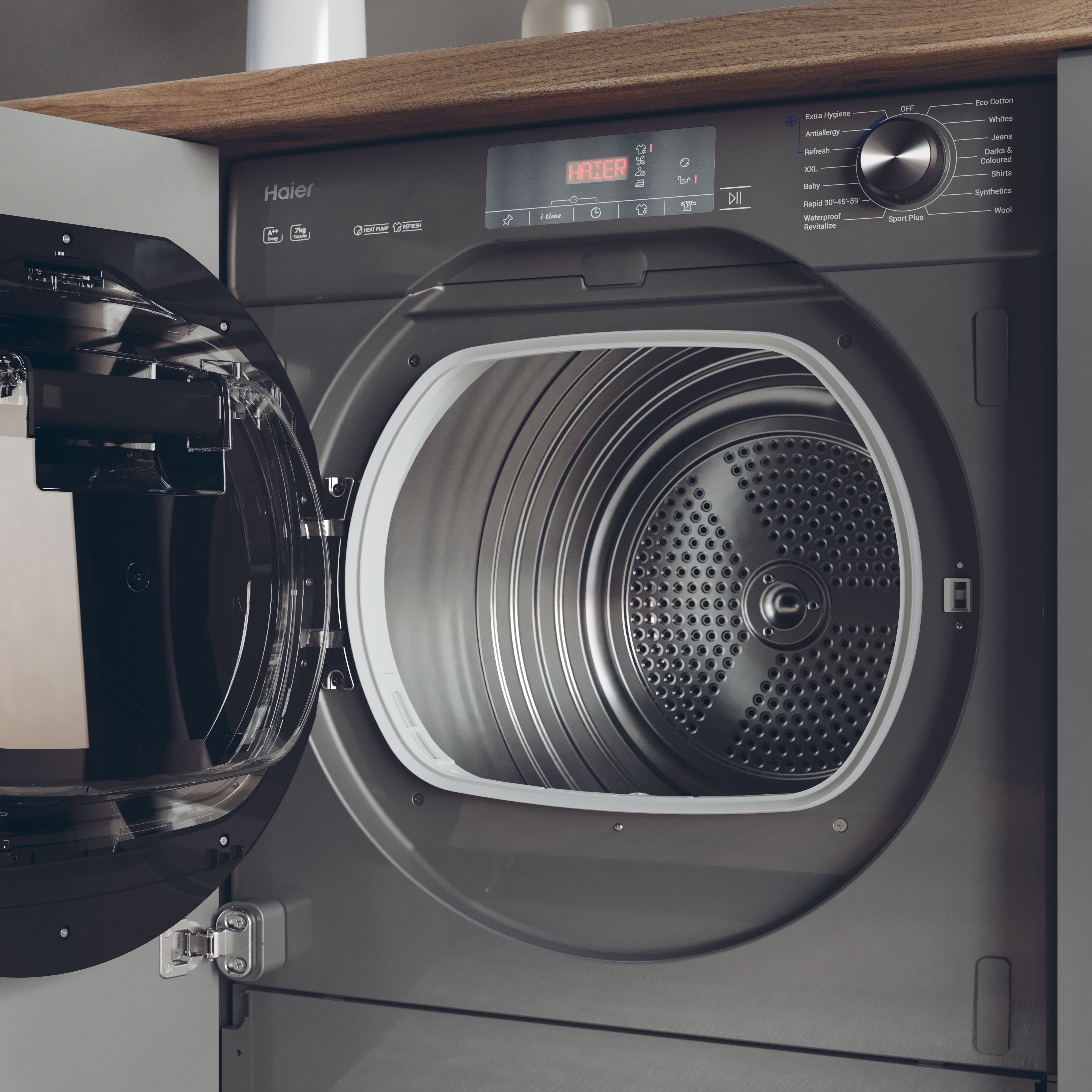 Haier HDB4 H7A2TBERX80 7kg Built-in Heat pump Tumble dryer - Grey