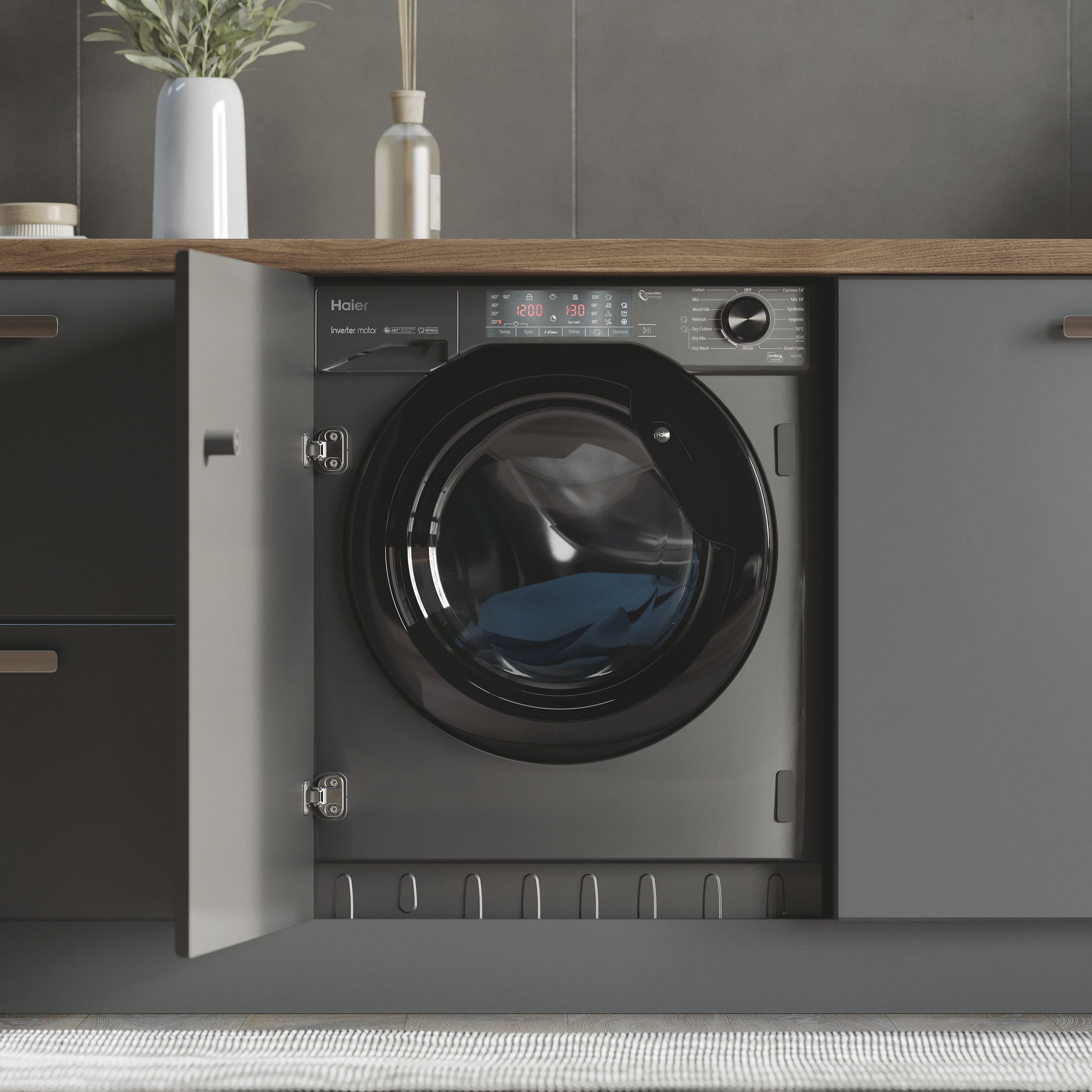 Haier HWDQ90B416FWBRUK 9kg/5kg Built-in Condenser Washer dryer - Grey