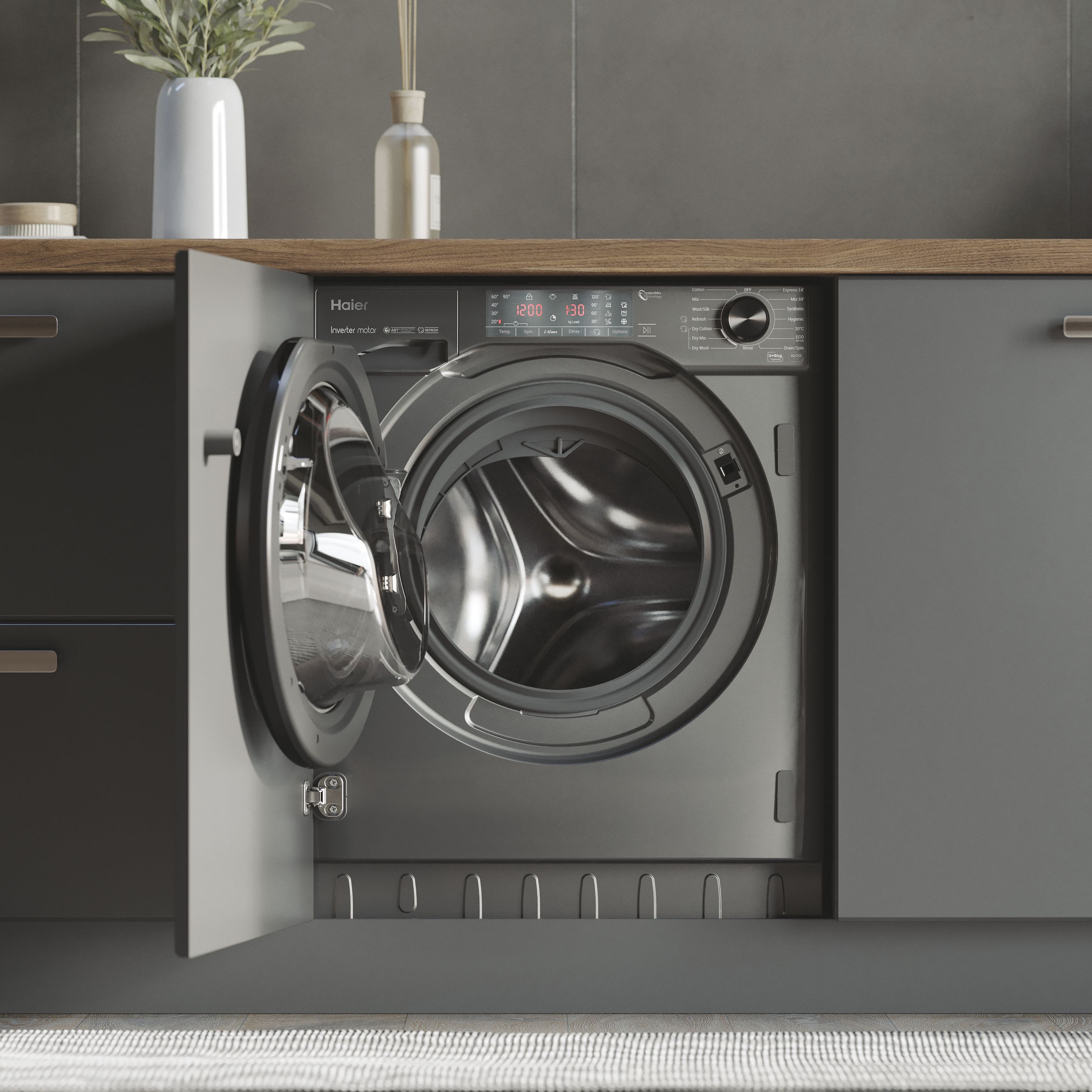 Haier HWDQ90B416FWBRUK 9kg/5kg Built-in Condenser Washer dryer - Grey