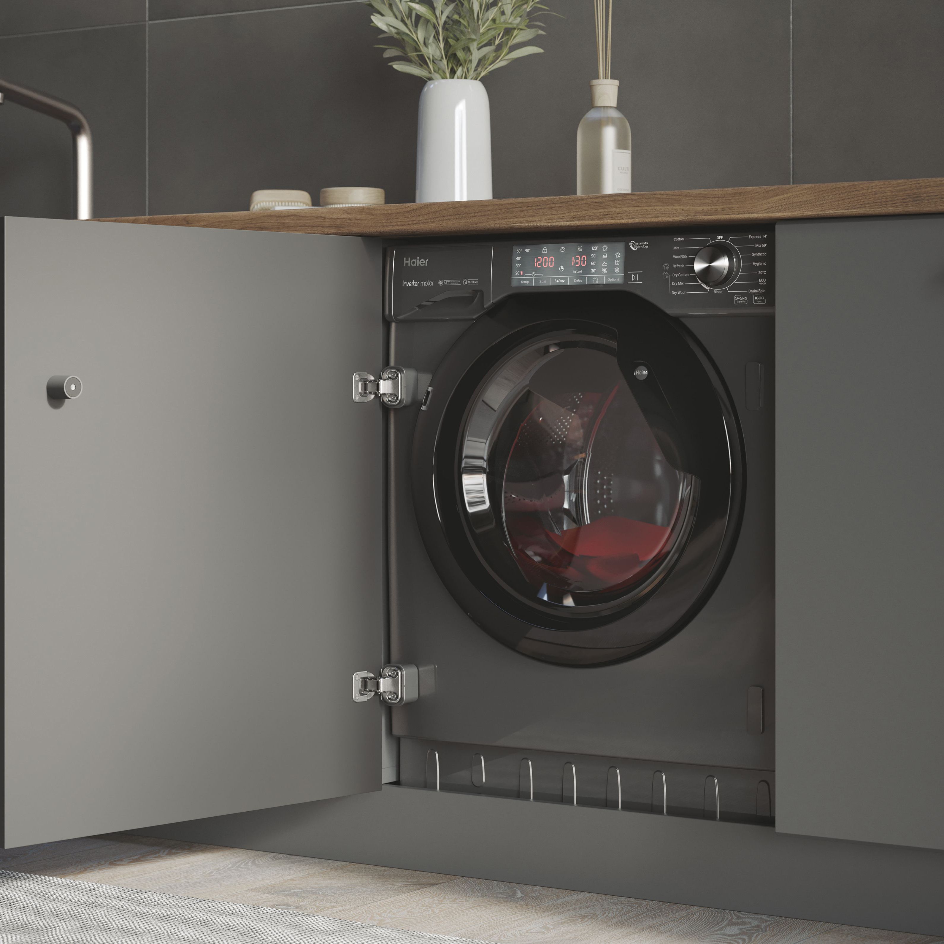Haier HWDQ90B416FWBRUK 9kg/5kg Built-in Condenser Washer dryer - Grey