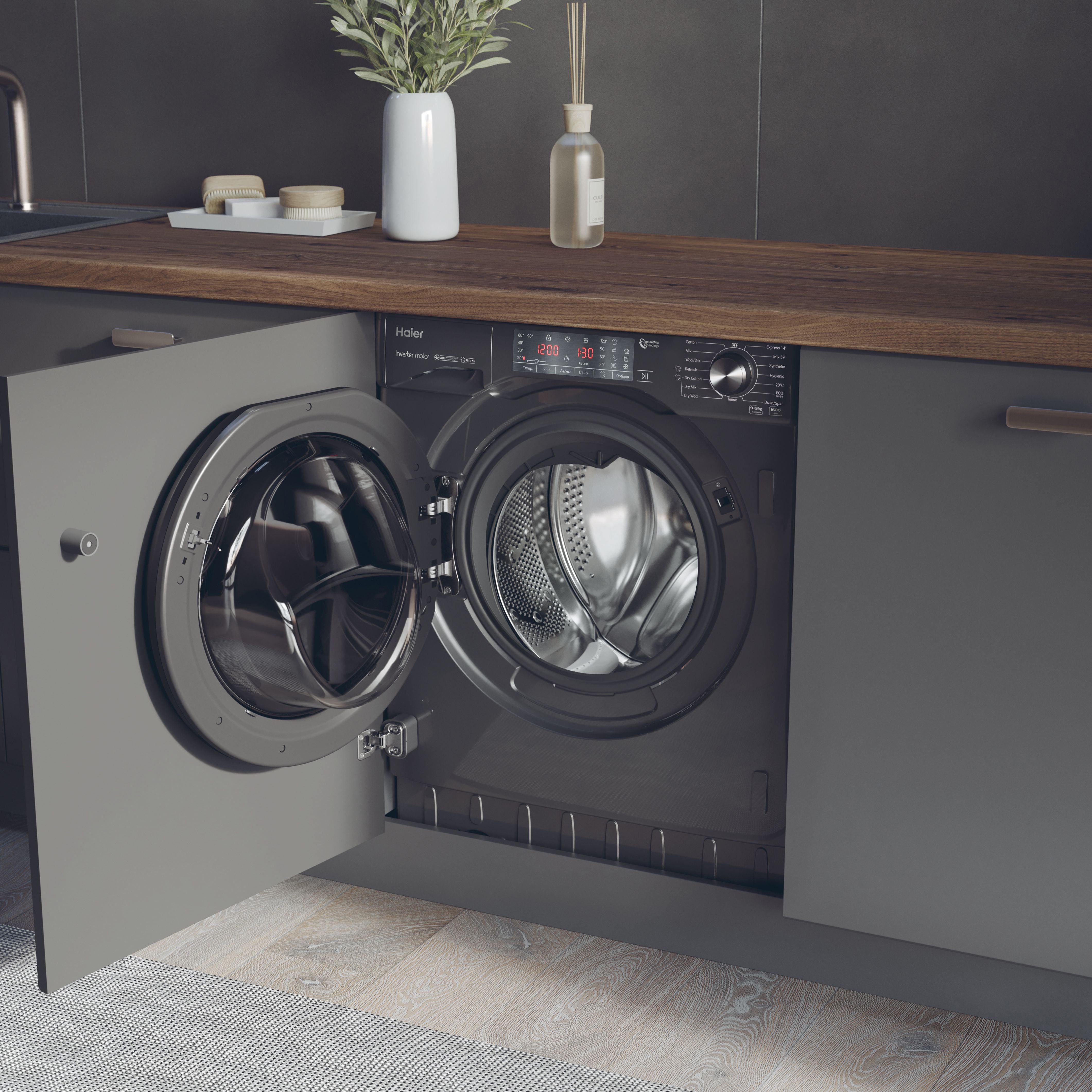 Haier HWDQ90B416FWBRUK 9kg/5kg Built-in Condenser Washer dryer - Grey