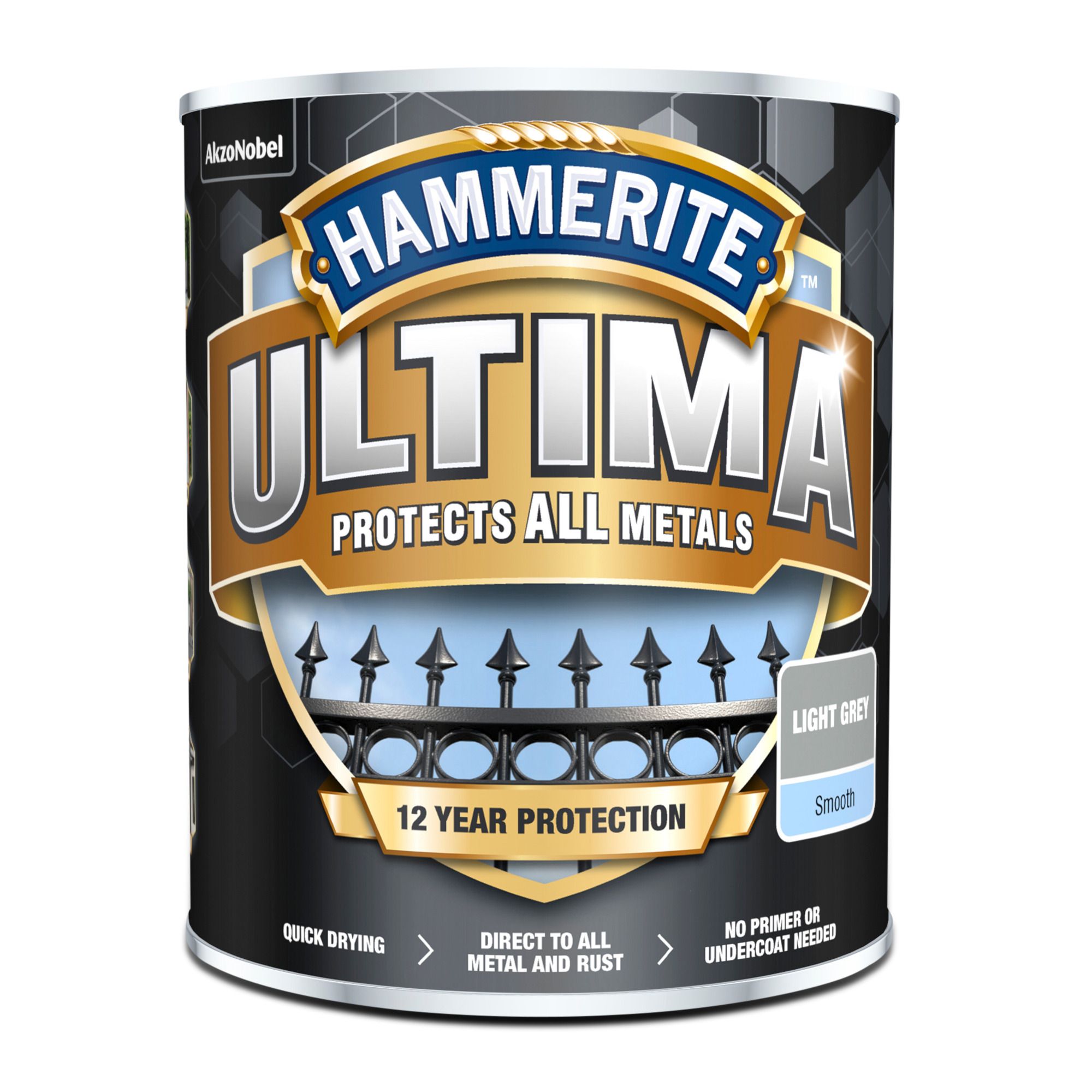 Hammerite Ultima Light Grey Mid sheen Garden Metal paint, 750ml Tin