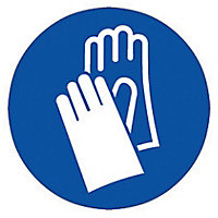 Hand protection must be worn Self-adhesive labels, (H)100mm (W)100mm