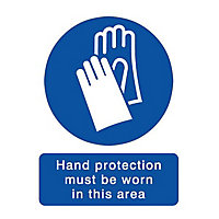 Hand protection must be worn Self-adhesive labels, (H)200mm (W)150mm