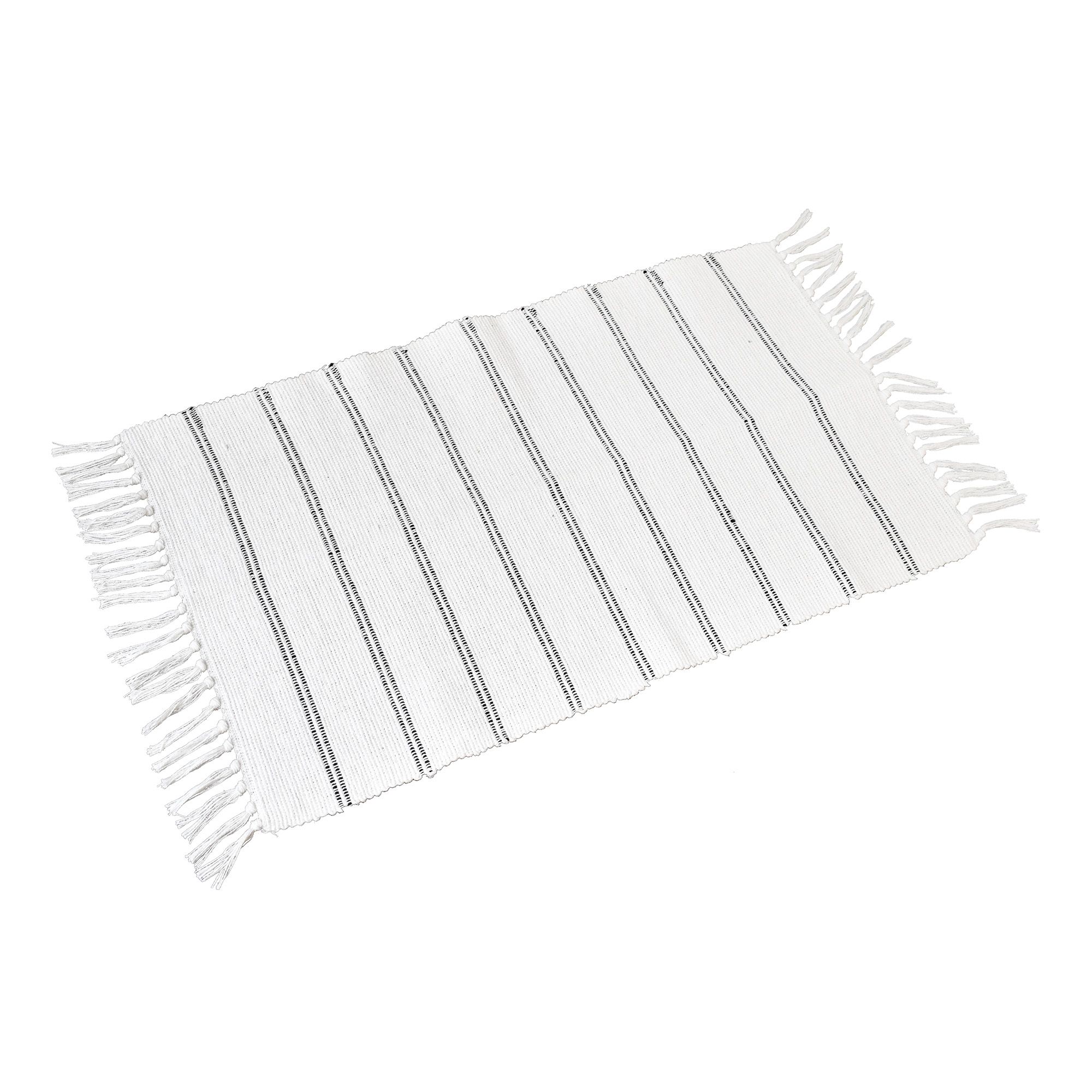 Hand Woven White Stripes Rug 80cm