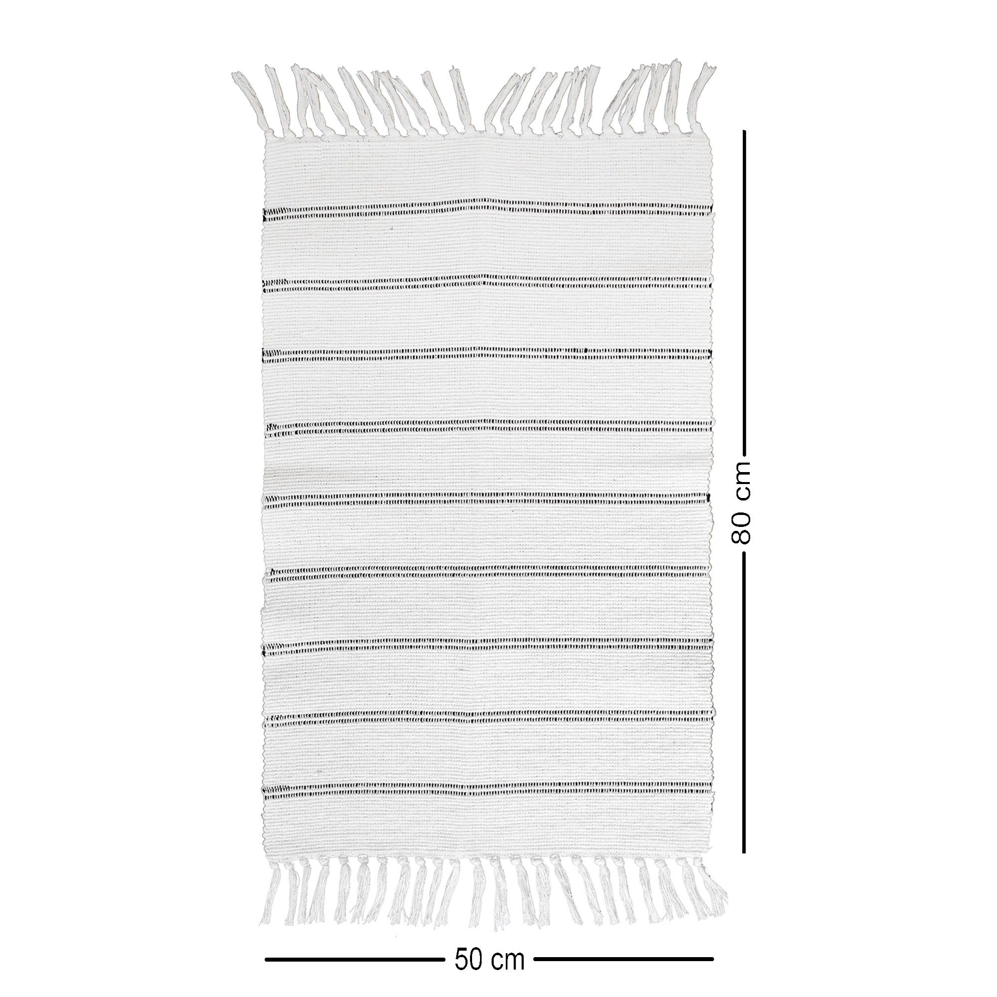 Hand Woven White Stripes Rug 80cm