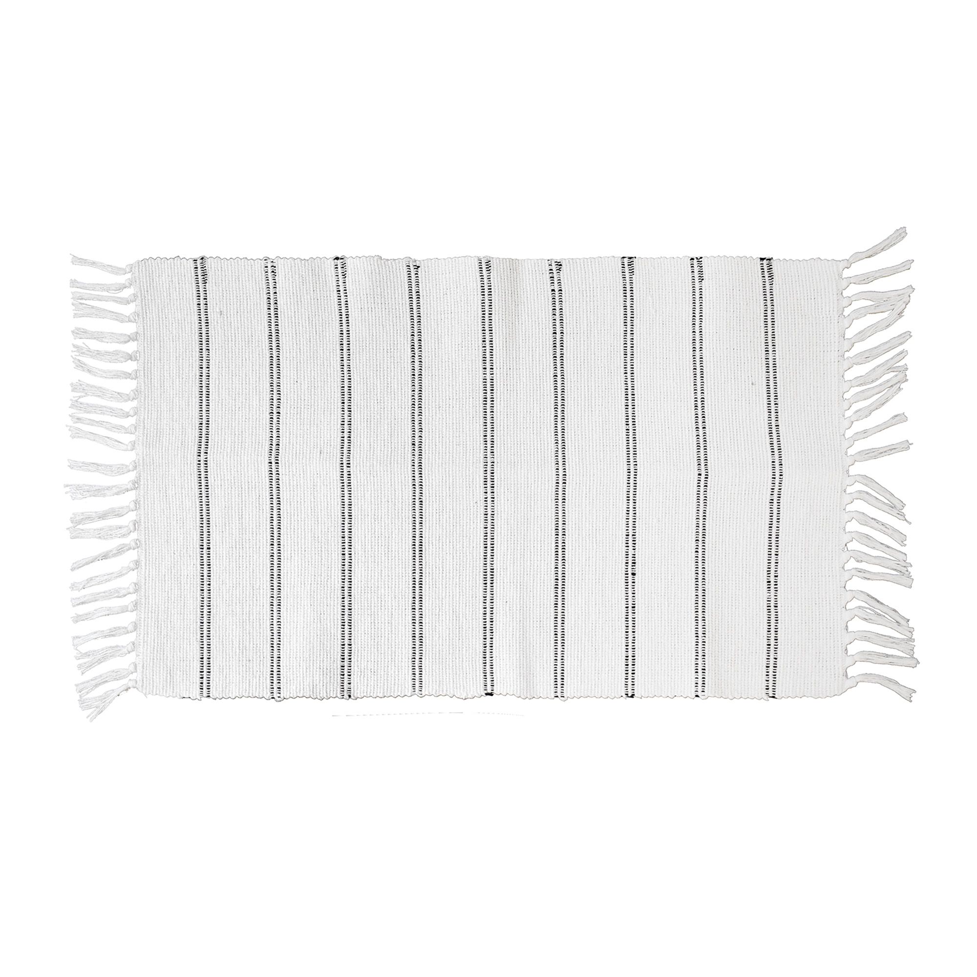Hand Woven White Stripes Rug 80cm