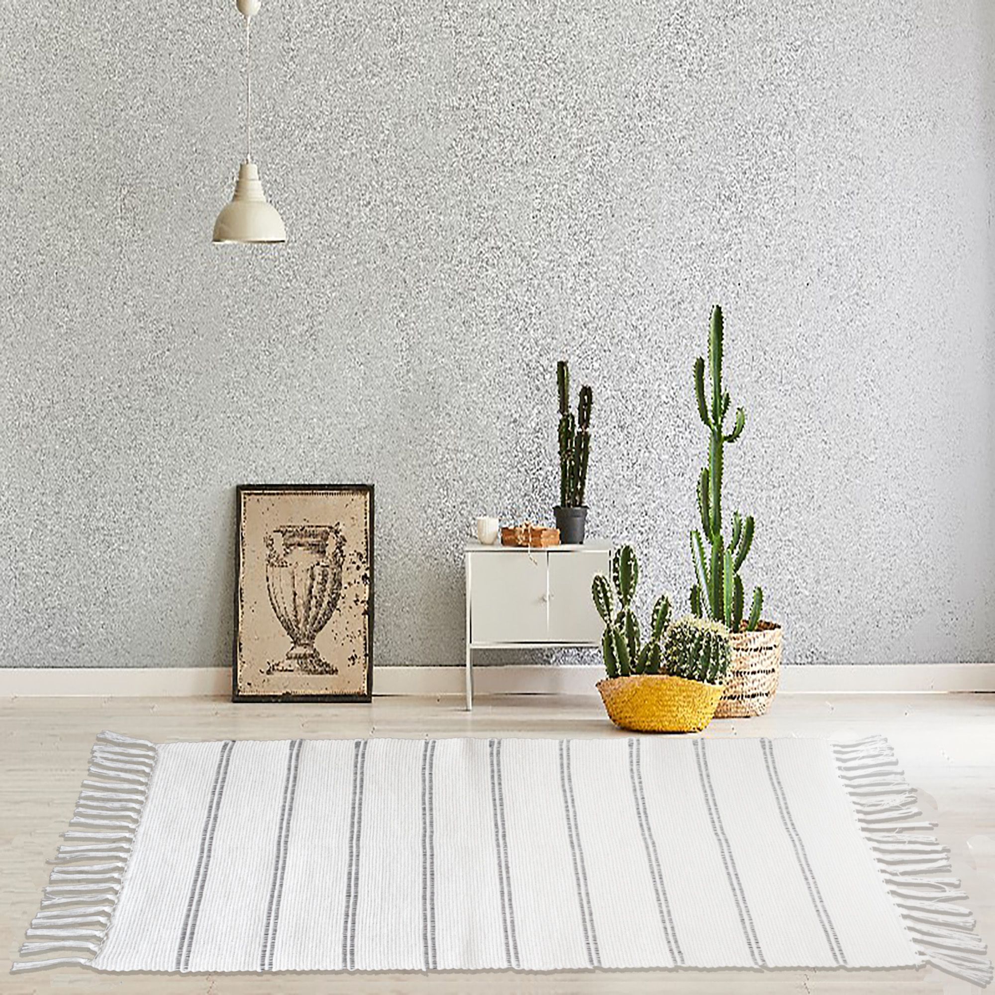 Hand Woven White Stripes Rug 80cm