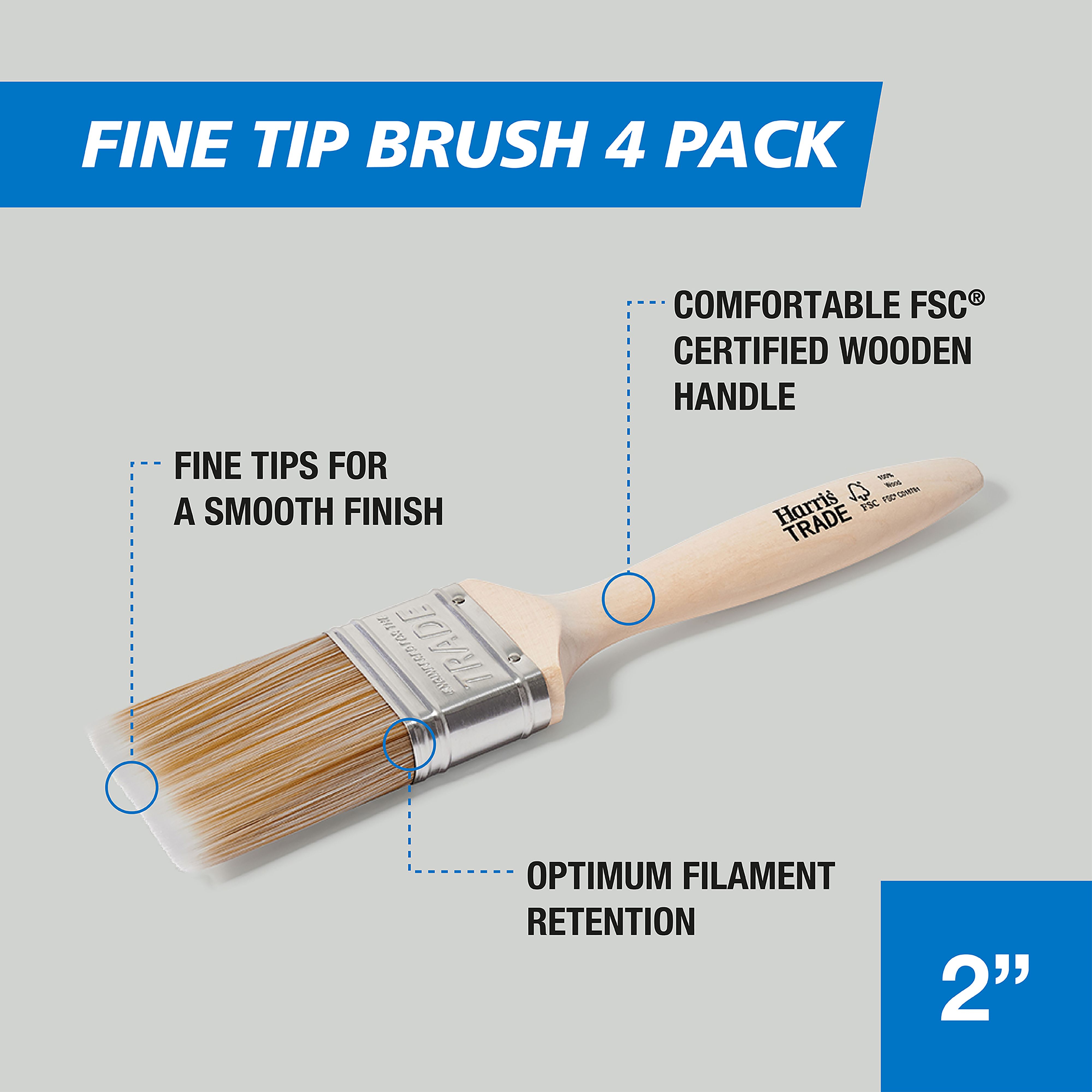 Harris Trade Emulsion & Gloss 2" Fine tip Comfort Paint brush, Pack of 4
