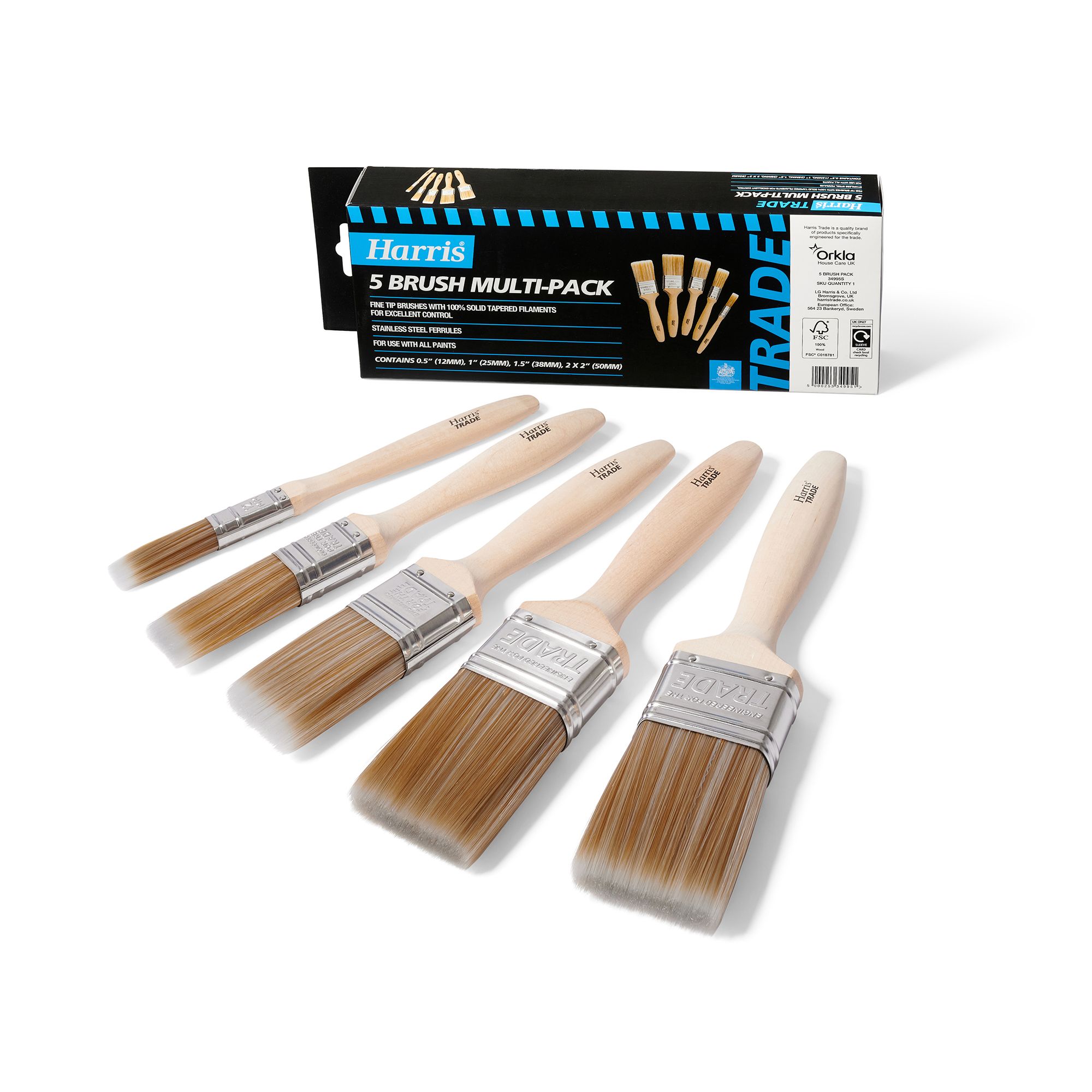 Harris Trade Fine-Tip Paint Brush Set 5 Pieces - Screwfix