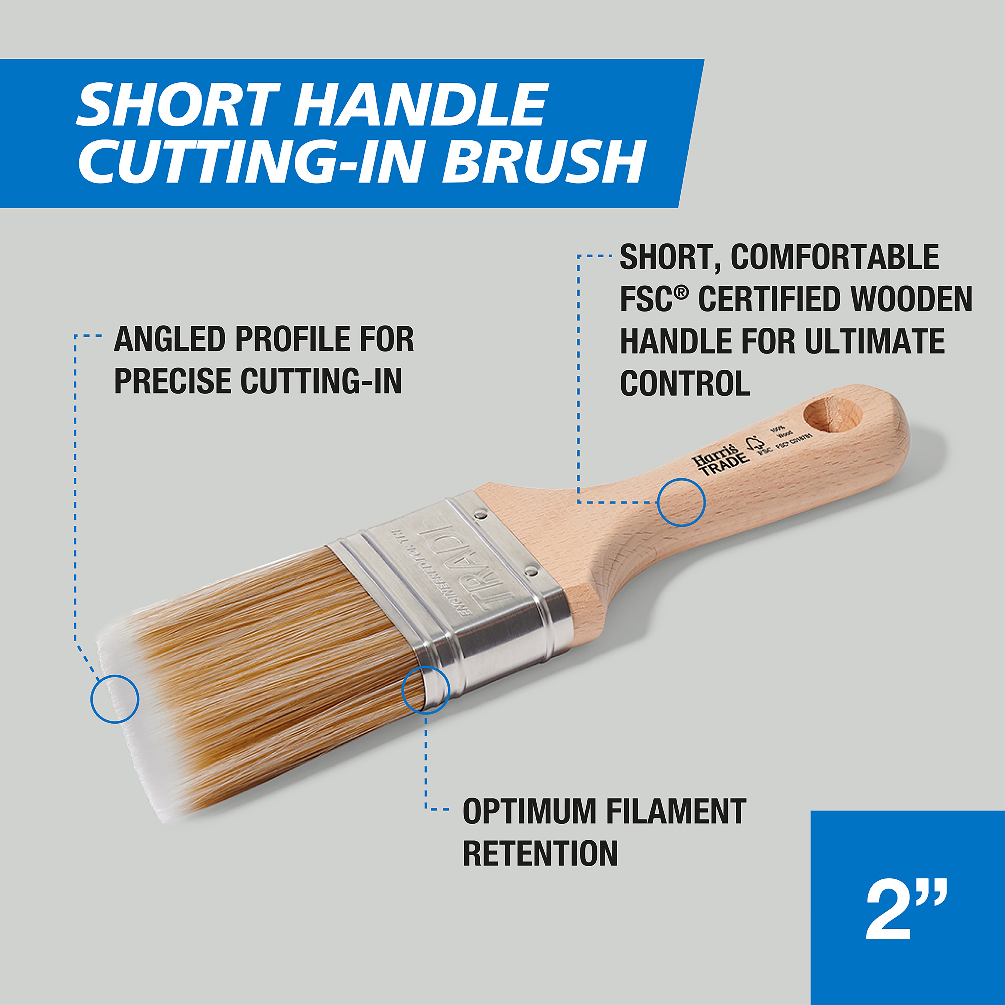 Harris Trade Short Handle Cutting-In 2" Fine tip Comfort Paint brush