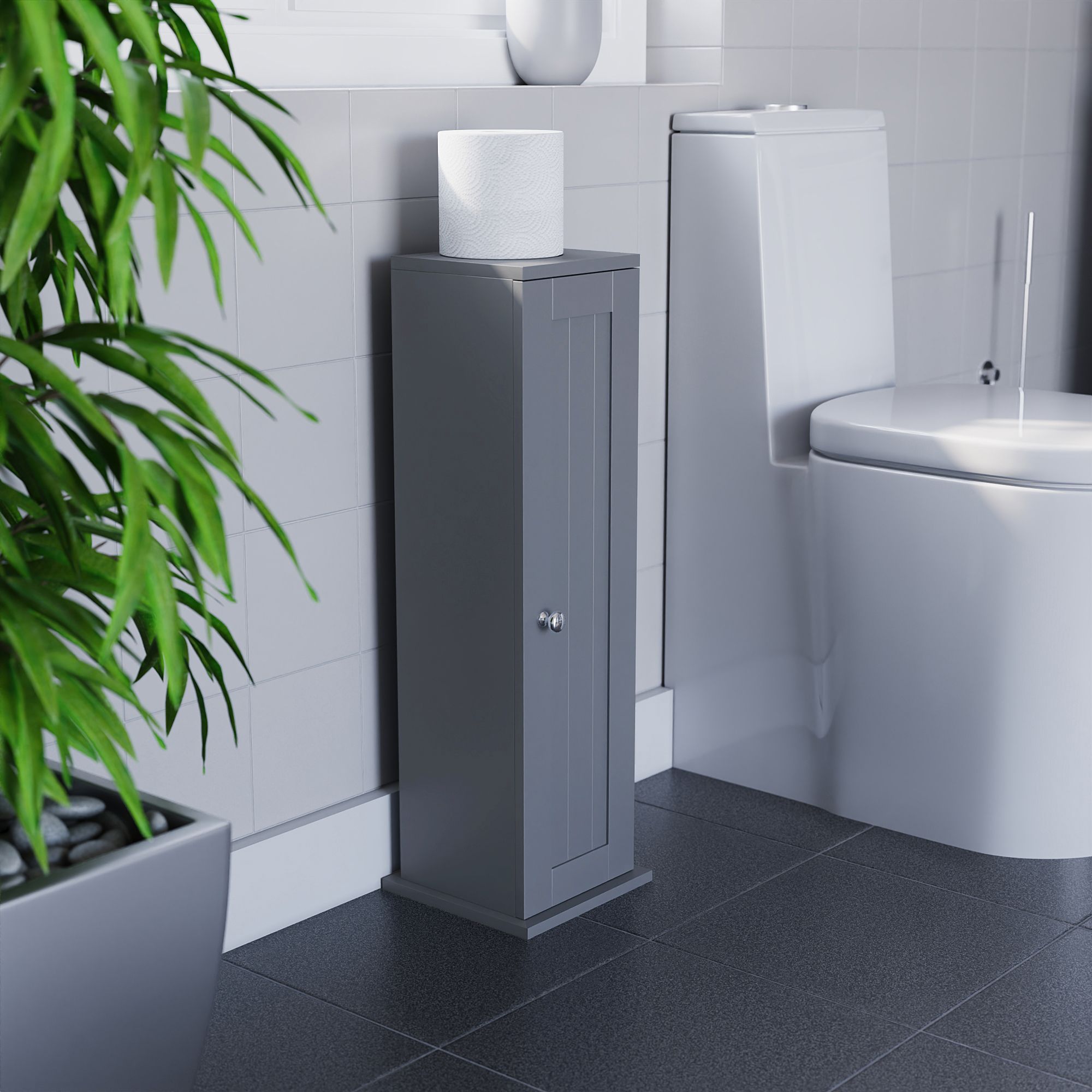 Hayle Matt Grey Freestanding Toilet roll holder cupboard (H)650mm (W)200mm