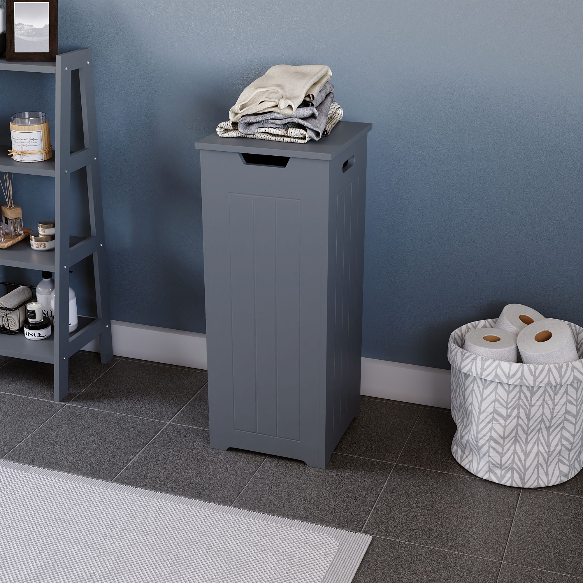 Hayle Matt Grey Wooden Small Laundry hamper
