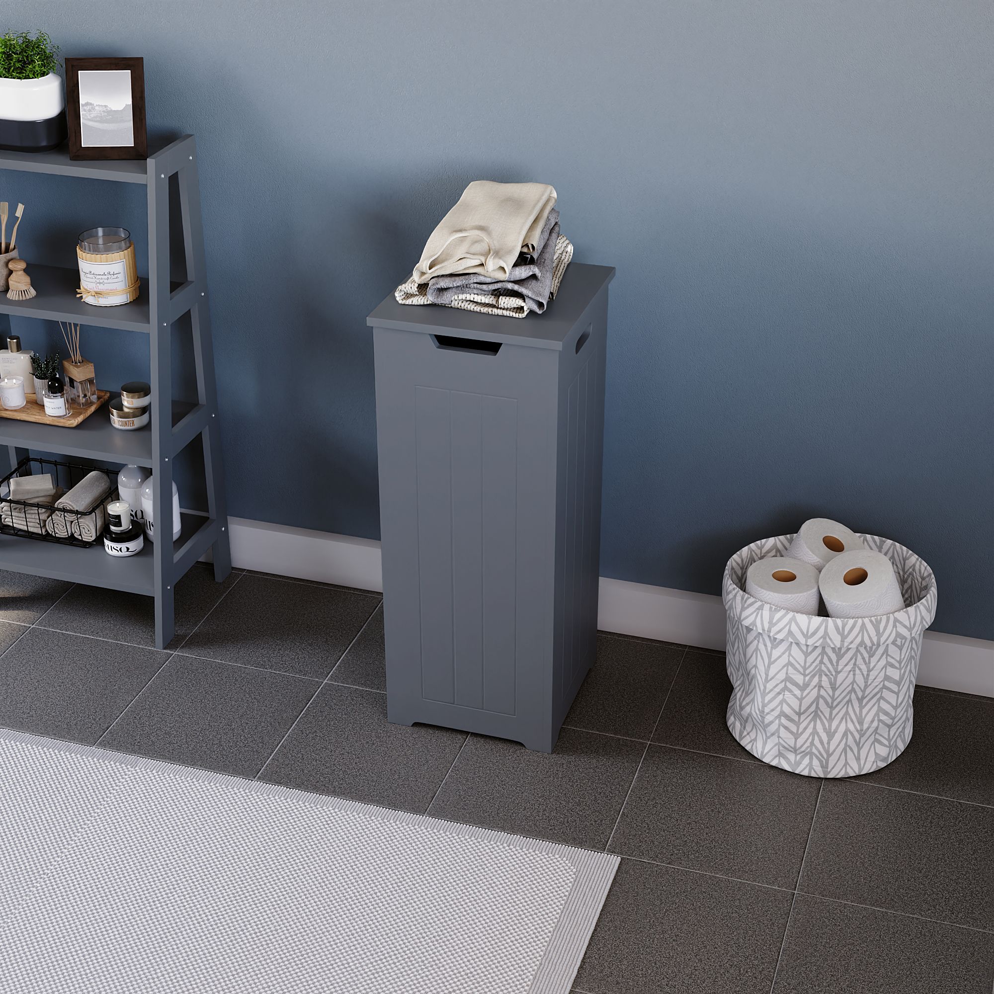 Hayle Matt Grey Wooden Small Laundry hamper