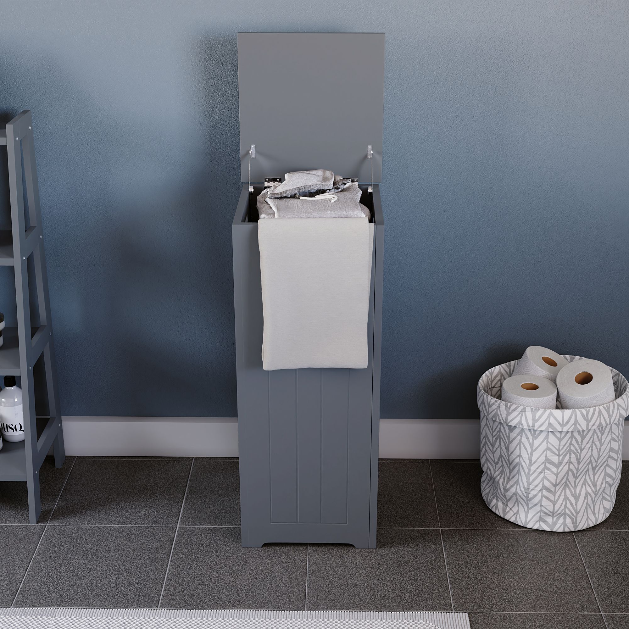 Hayle Matt Grey Wooden Small Laundry hamper