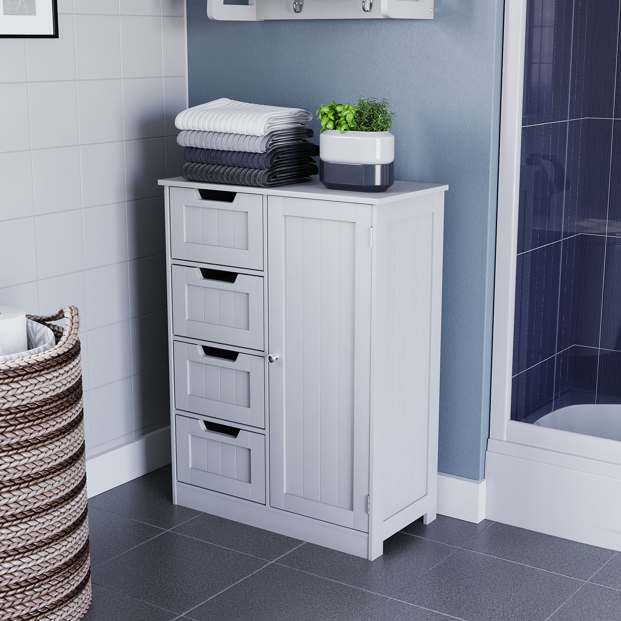 Hayle Matt White Freestanding Single Bathroom Drawer cabinet (H)81cm (W)60cm