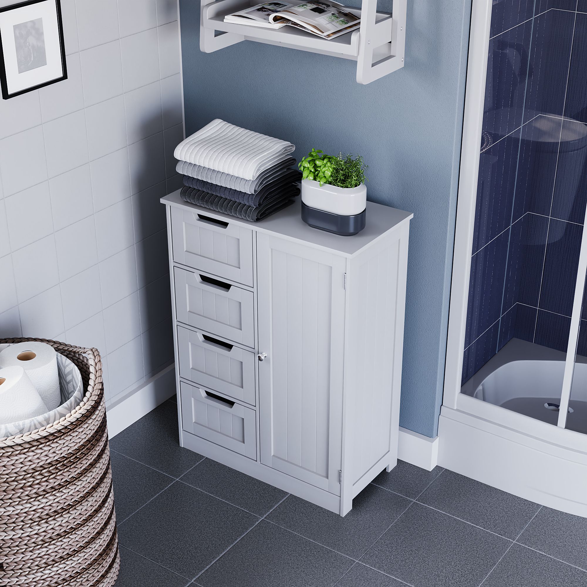 Hayle Matt White Freestanding Single Bathroom Drawer cabinet (H)81cm (W)60cm