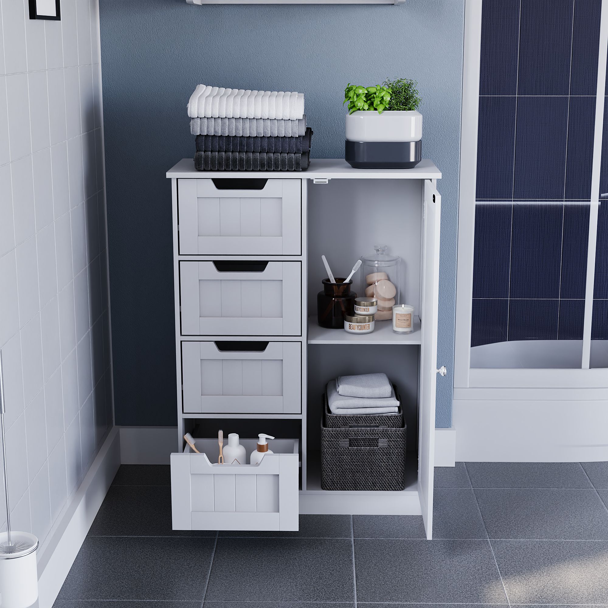Hayle Matt White Freestanding Single Bathroom Drawer cabinet (H)81cm (W)60cm