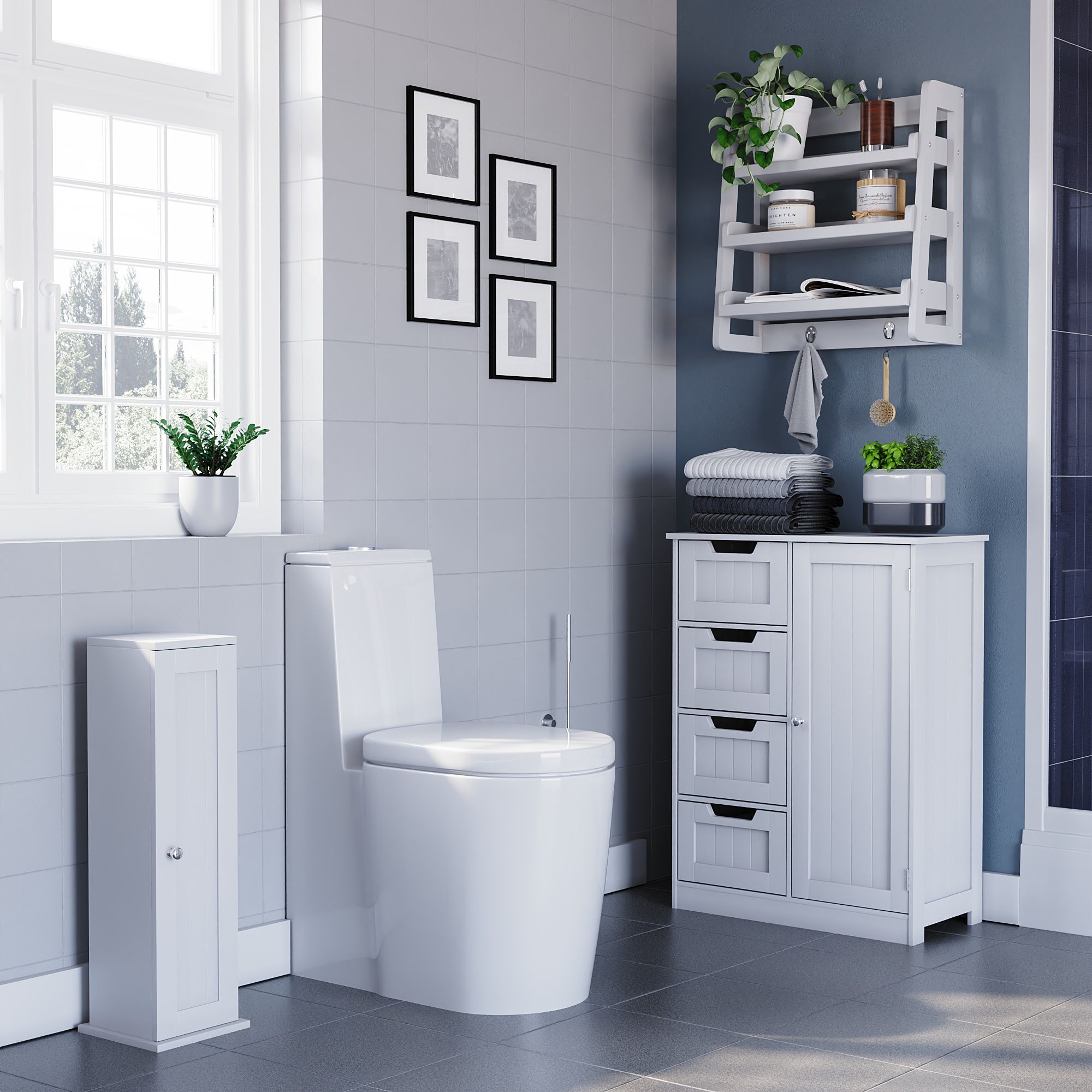 Hayle Matt White Wood Rectangular Wall-mounted Bathroom Shelf (D)20cm (H)53cm (L)20cm