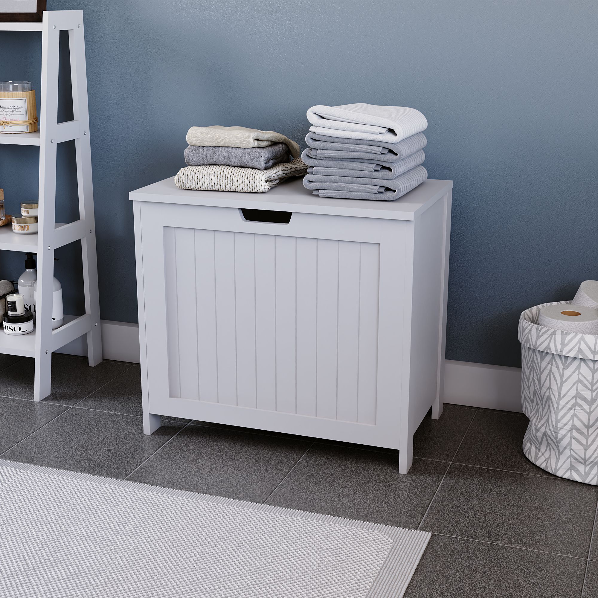 Hayle Matt White Wooden Large Laundry hamper